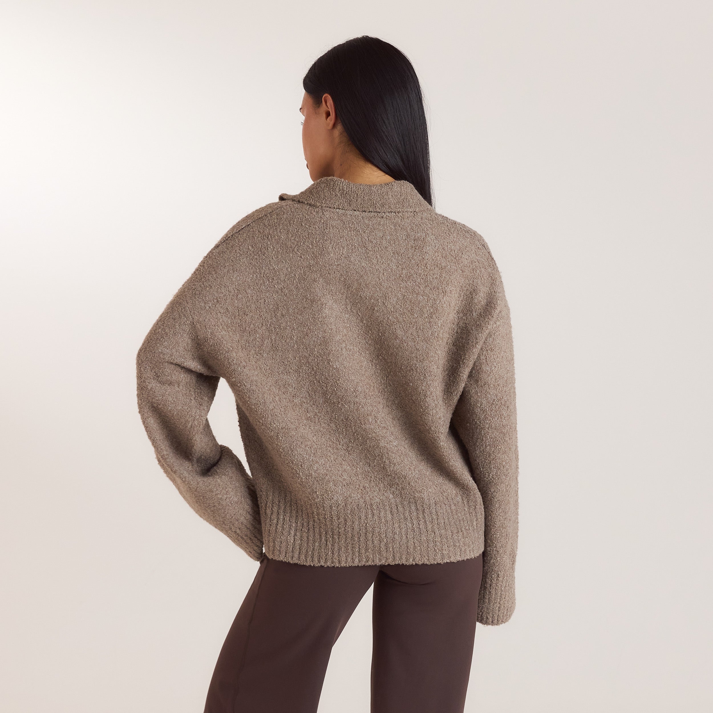 Bouclé-Strickpullover mit Polokragen | Bouclé-Strickpullover mit Polokragen - Taupe