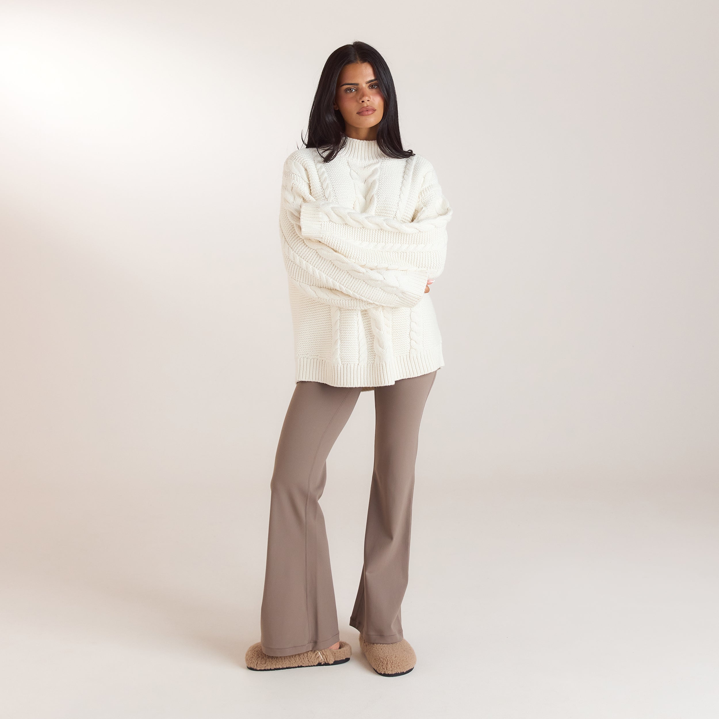 Oversized-Strickpullover mit Zopfmuster | Oversized-Strickpullover mit Zopfmuster - Crèmefarbe