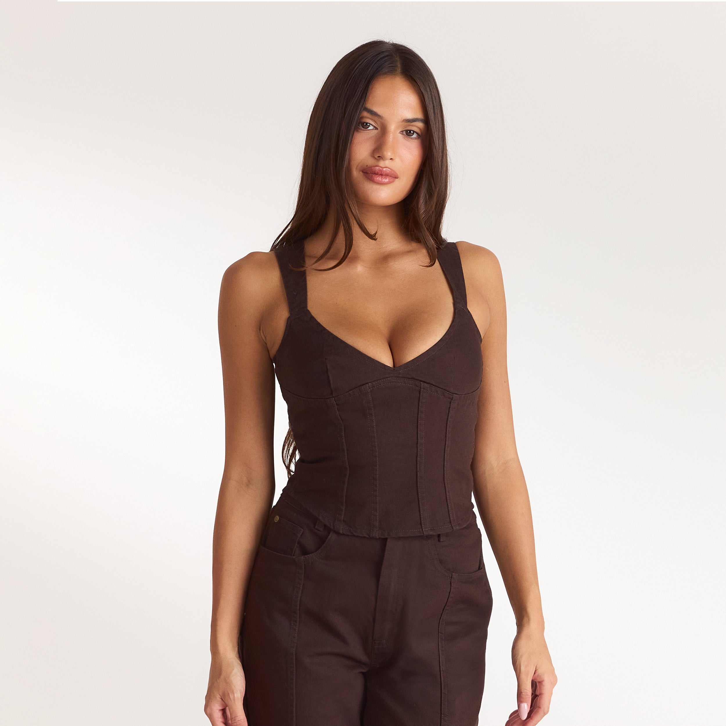 Denim Korsett-Top | Denim Korsett-Top - Schokolade
