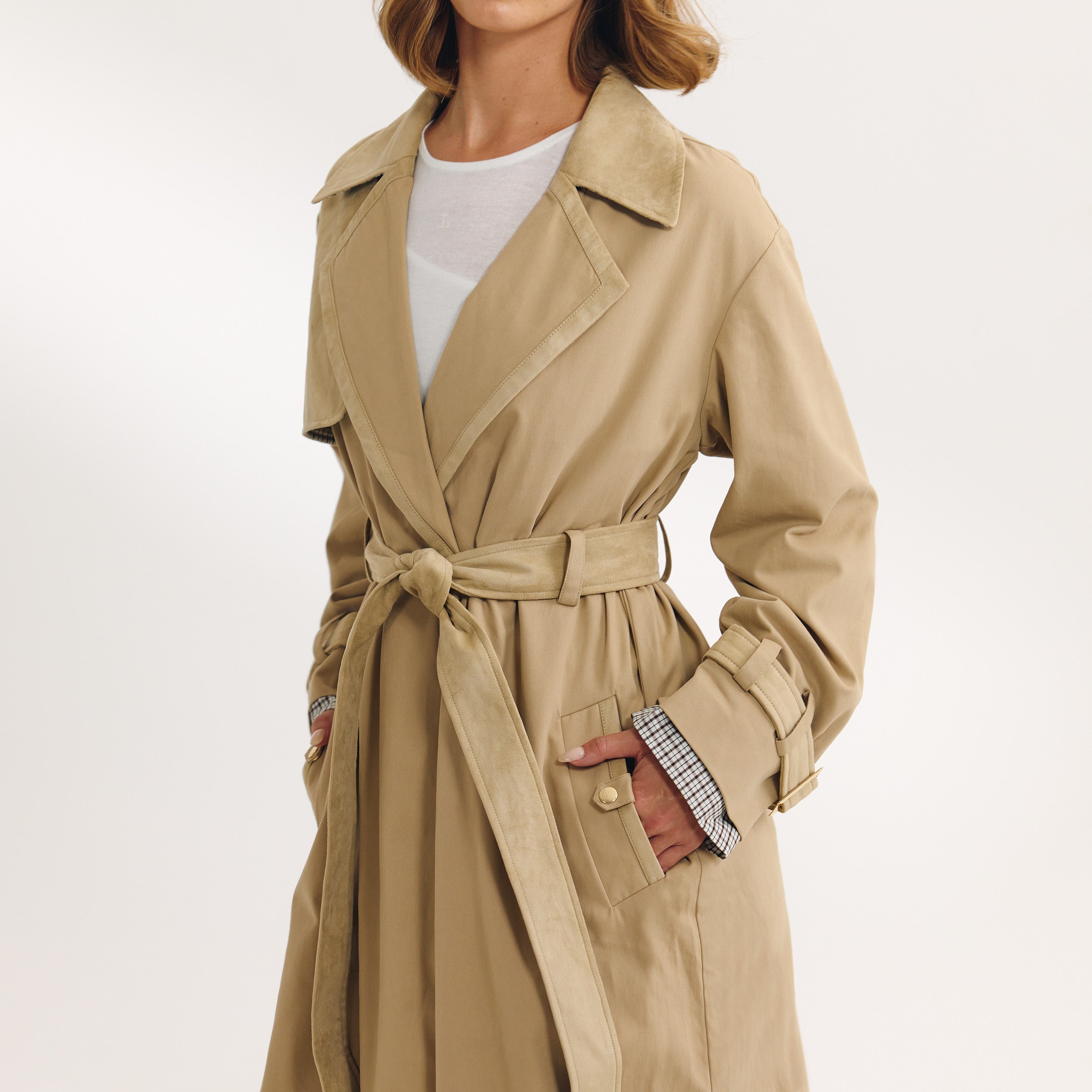Trenchcoat mit Wildlederbesatz | Trenchcoat mit Wildlederbesatz - Sand