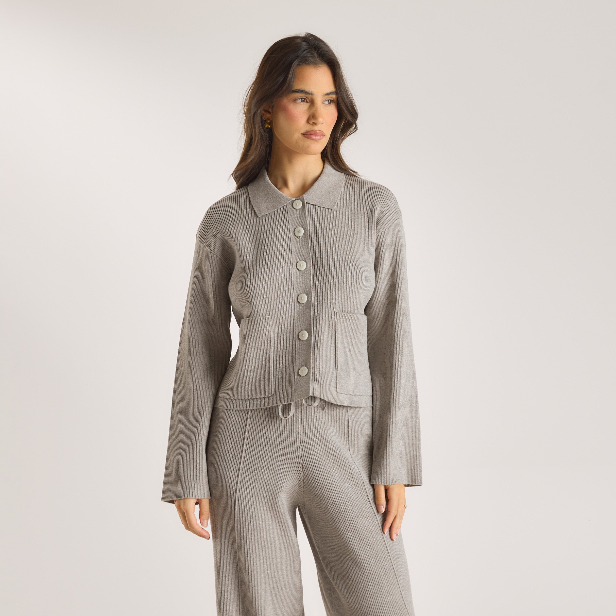 Gestricktes, Übergroßes T-Shirt | Gestricktes, Übergroßes T-Shirt - Warmgrau