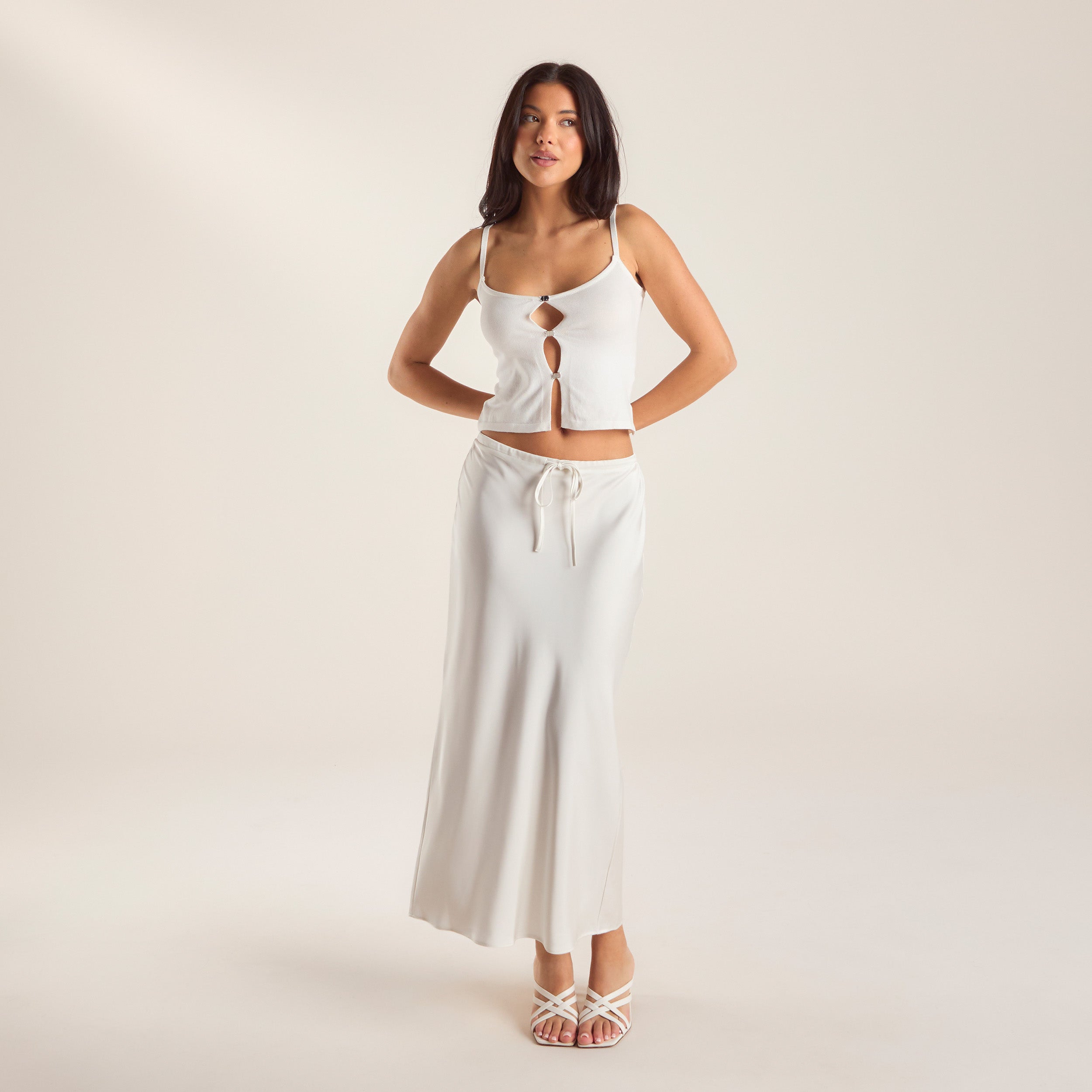 Gestricktes Cami-Oberteil | Gestricktes Cami-Oberteil - Weißgrau