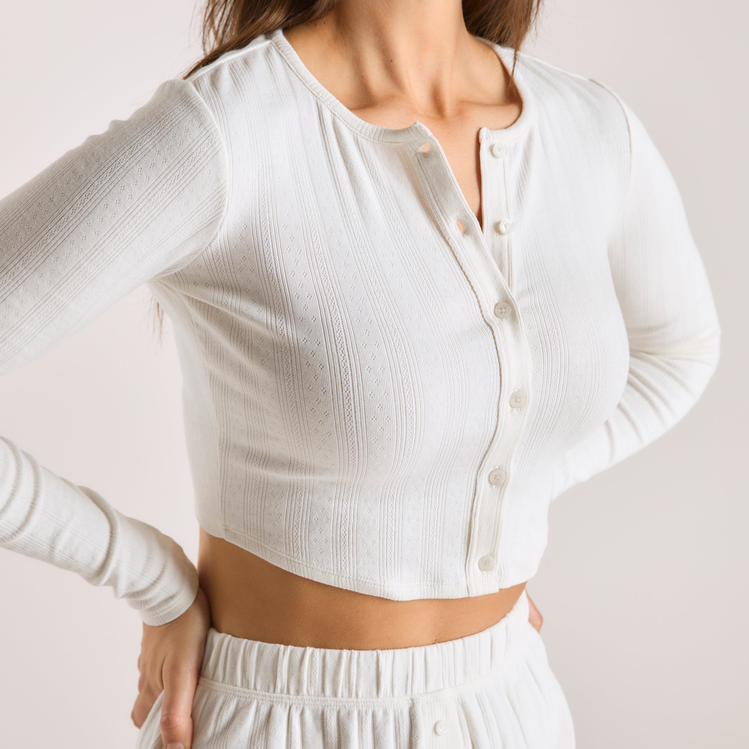 Pointelle Cardigan | Pointelle Cardigan - Crèmefarben