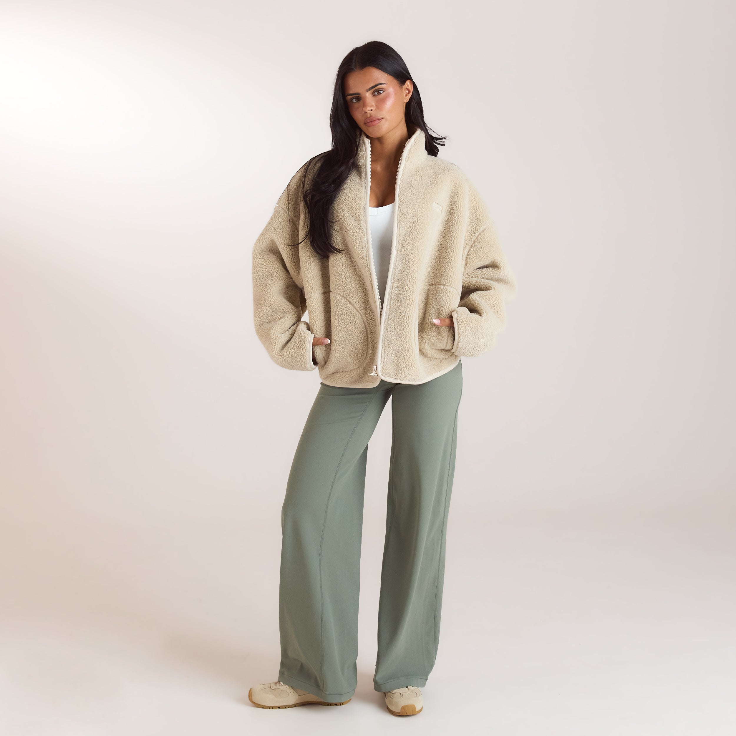 Borg-Jacke mit Reißverschluss | Borg-Jacke mit Reißverschluss - Crèmefarbe