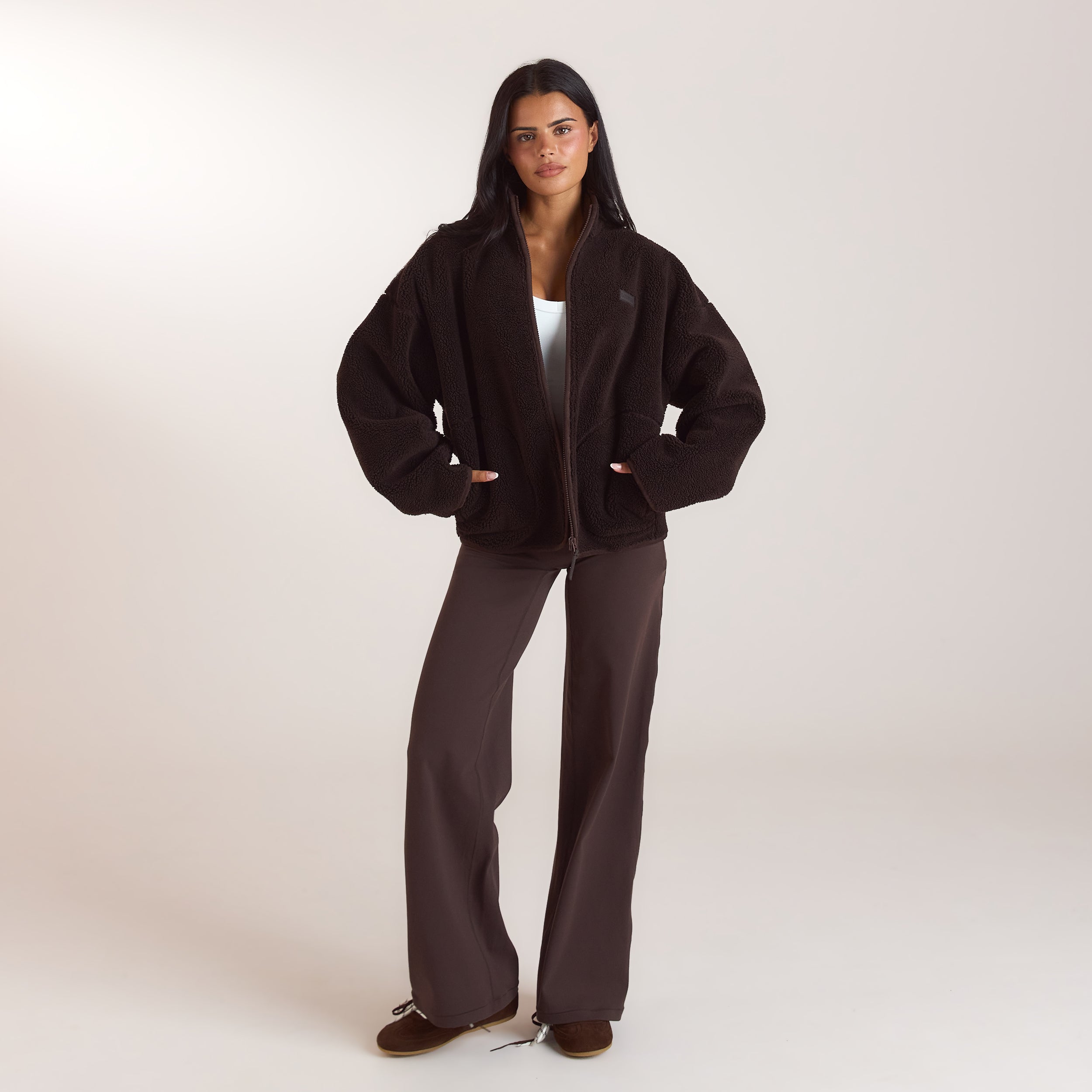 Borg-Jacke mit Reißverschluss | Borg-Jacke mit Reißverschluss - Schokolade