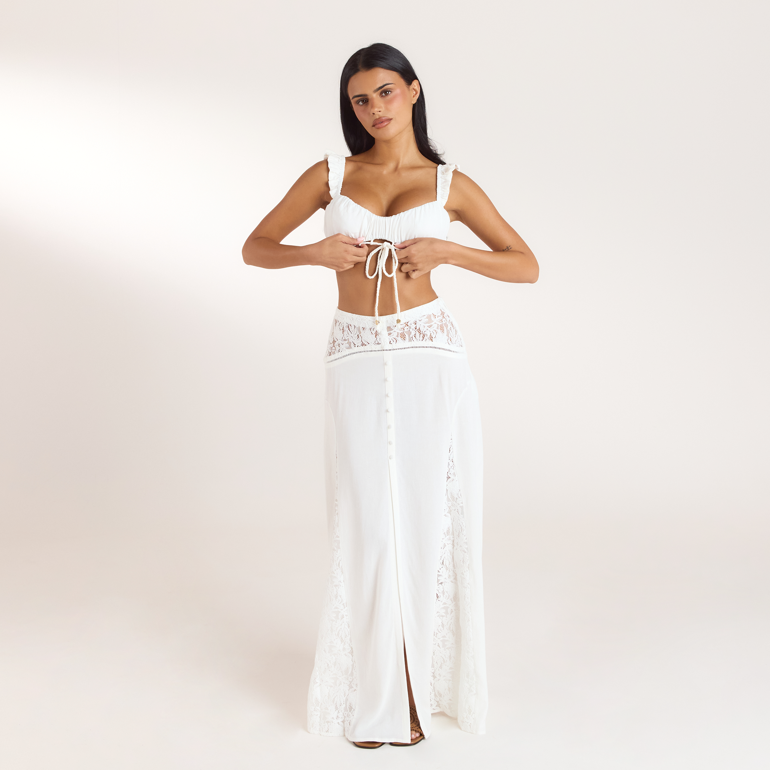 Gerüschtes Bralette | Gerüschtes Bralette - Crèmefarbe