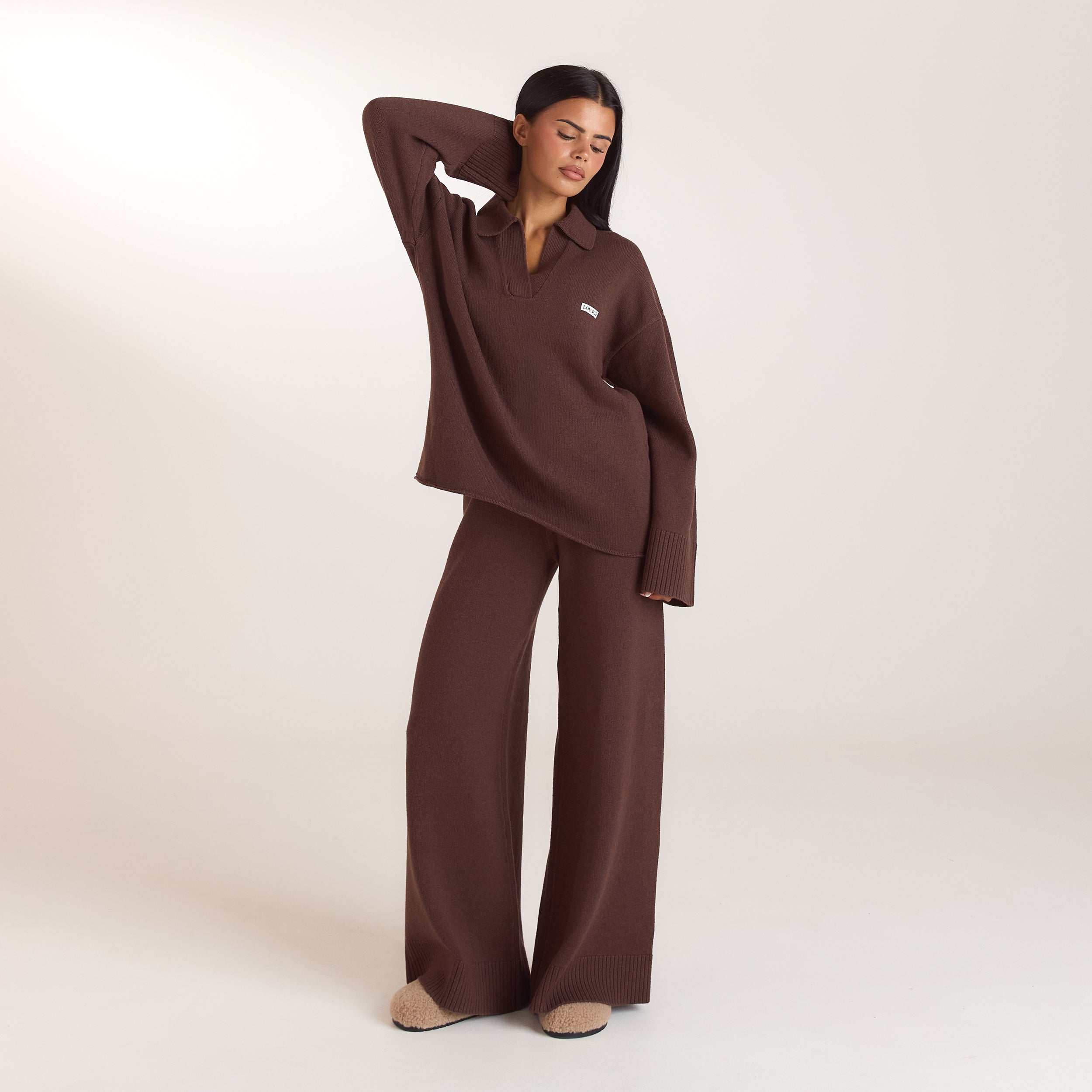 Strickhose mit weitem Bein | Strickhose mit weitem Bein - Schokolade