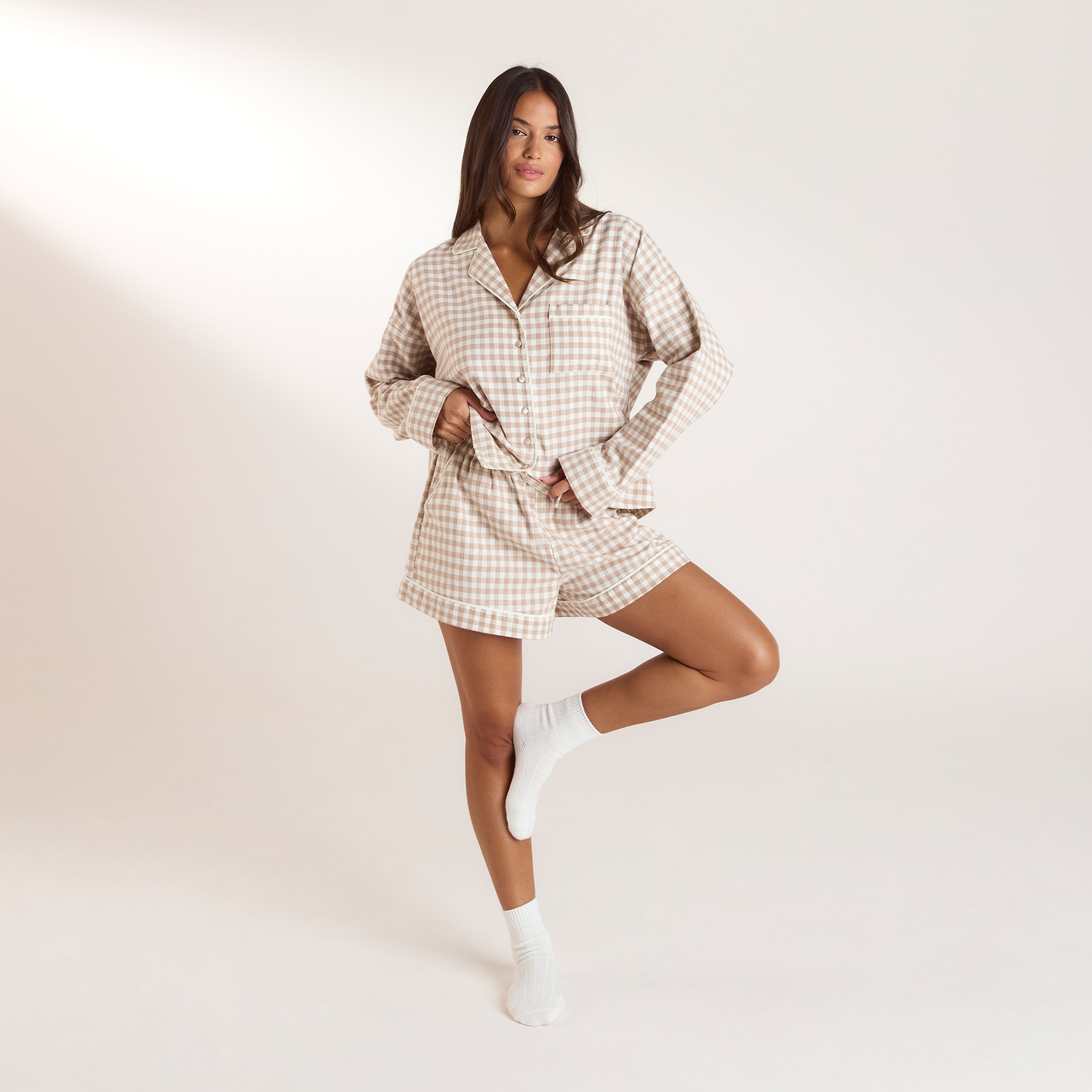 Gingham Pyjamahemd | Gingham Pyjamahemd - Beige
