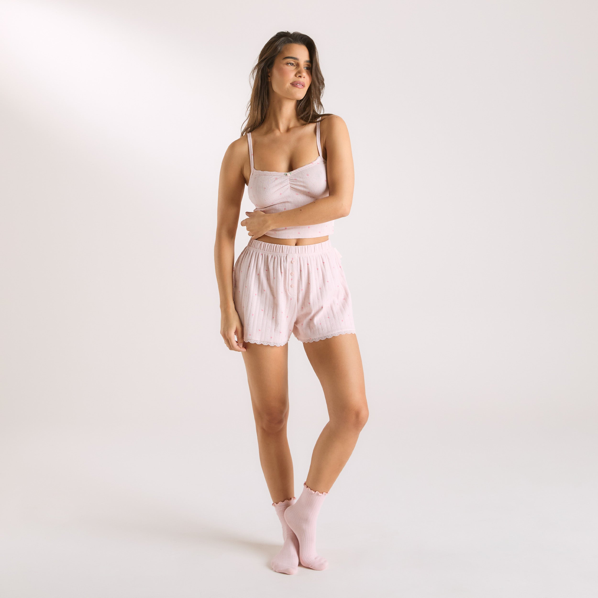 Pointelle Pyjama-Shorts | Pointelle Pyjama-Shorts - Florales Rosa