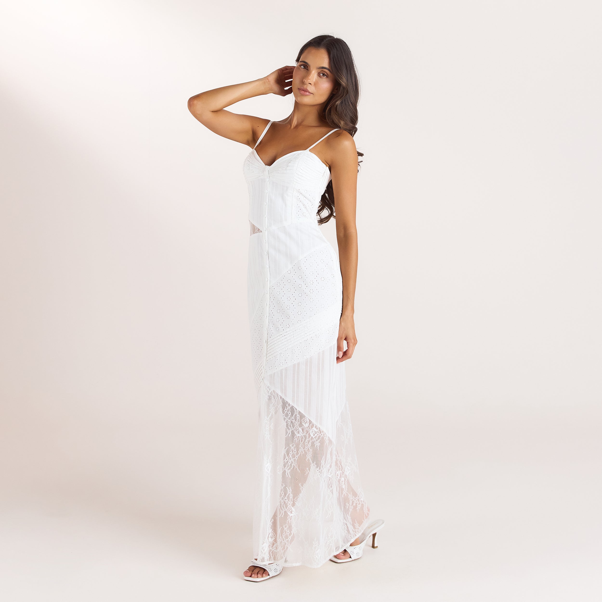 Maxikleid mit Stickerei und Spitze | Maxikleid mit Stickerei und Spitze - Weiß