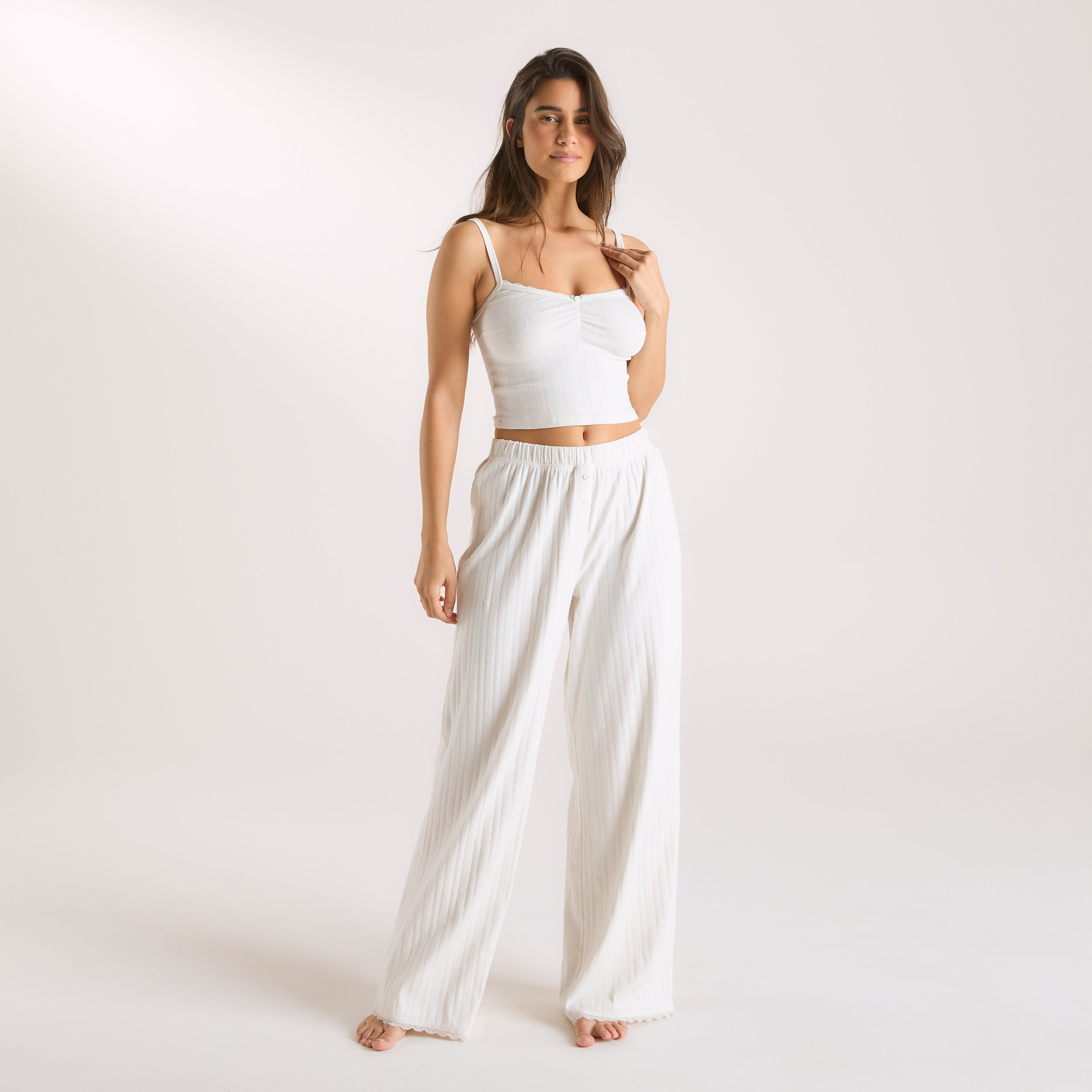 Pointelle Pyjama-Hosen | Pointelle Pyjama-Hosen - Crèmefarben