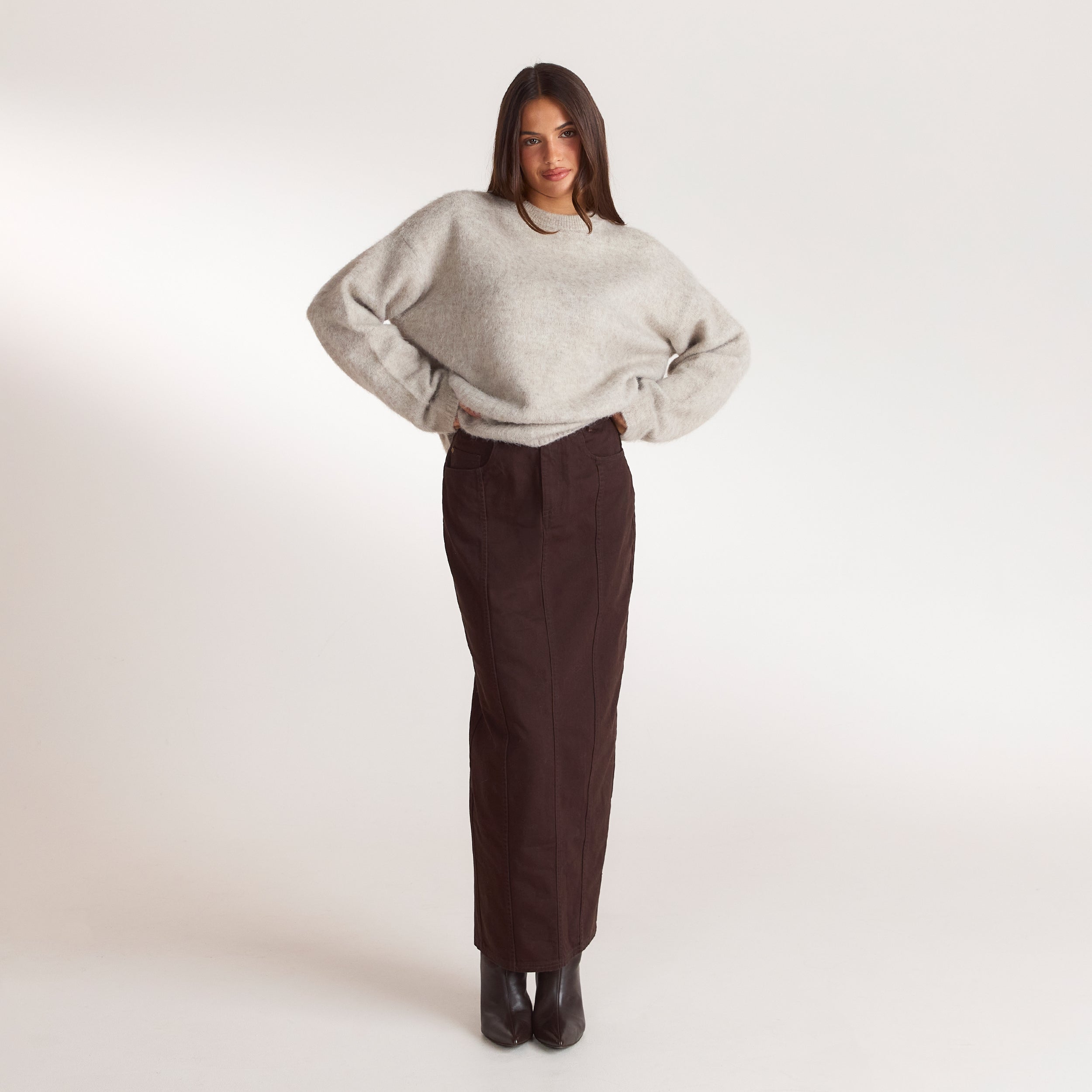 Flauschiger Strickpullover | Flauschiger Strickpullover - Warmes Grau