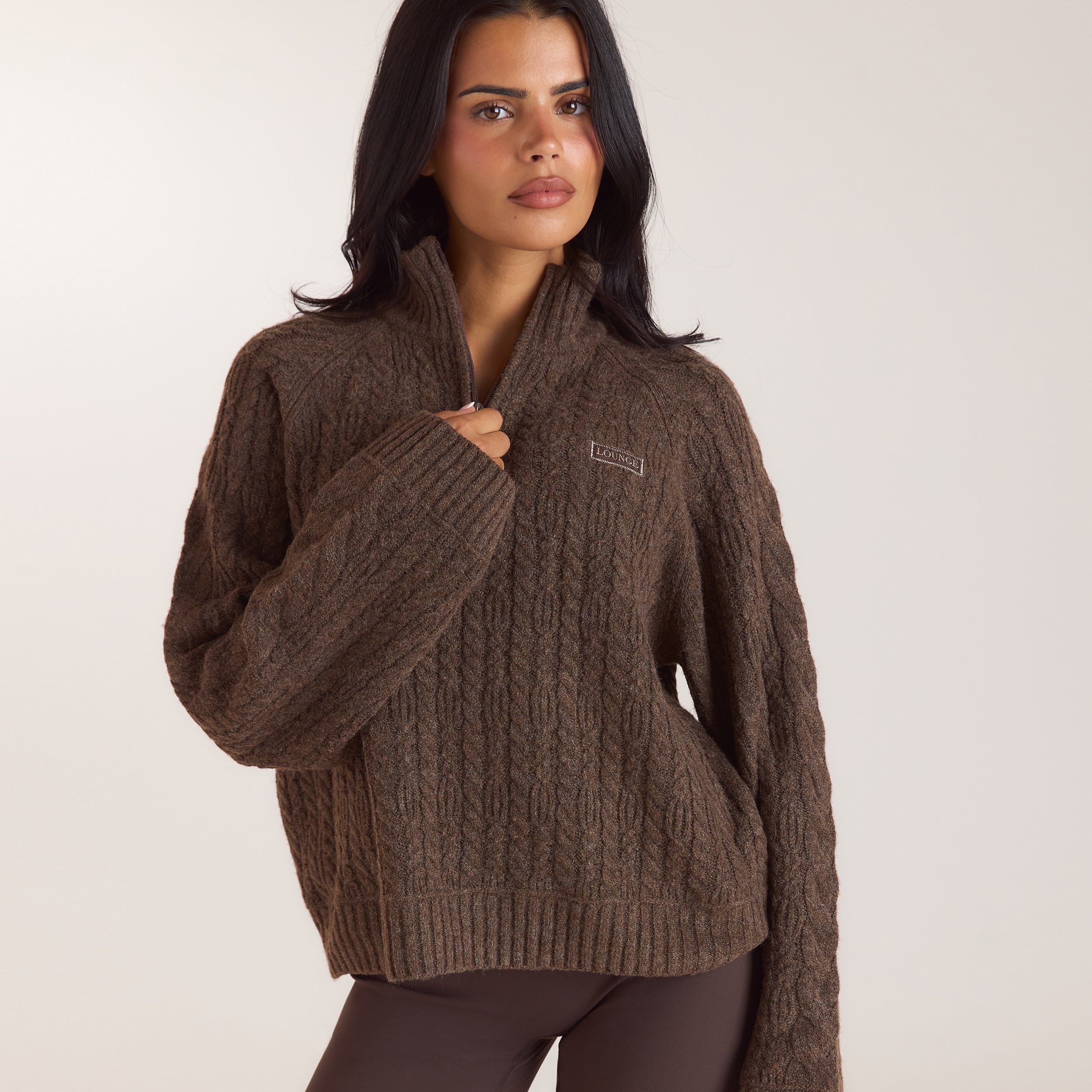 Strickpullover mit Viertelreißverschluss | Strickpullover mit Viertelreißverschluss - Taupe