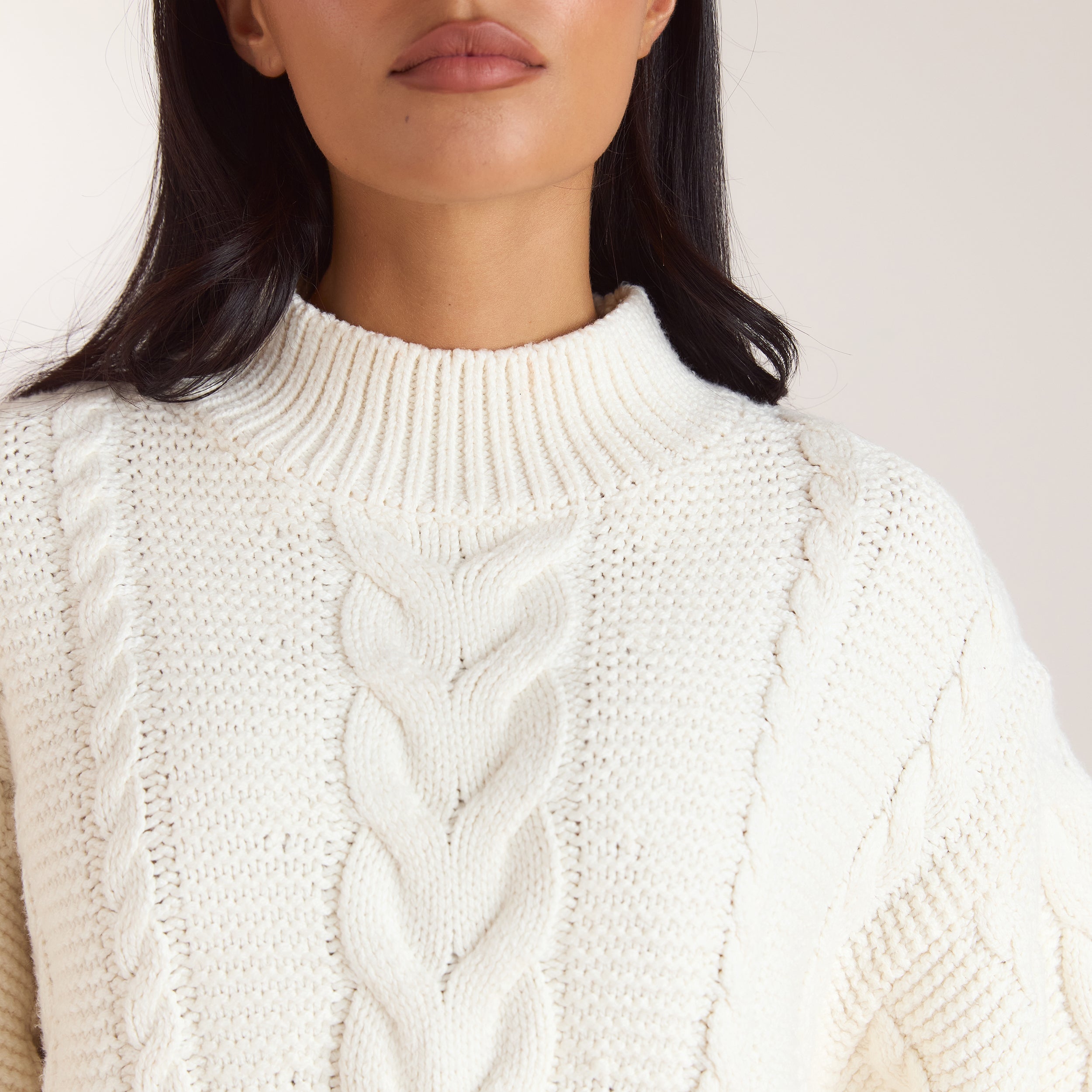 Oversized-Strickpullover mit Zopfmuster | Oversized-Strickpullover mit Zopfmuster - Crèmefarbe