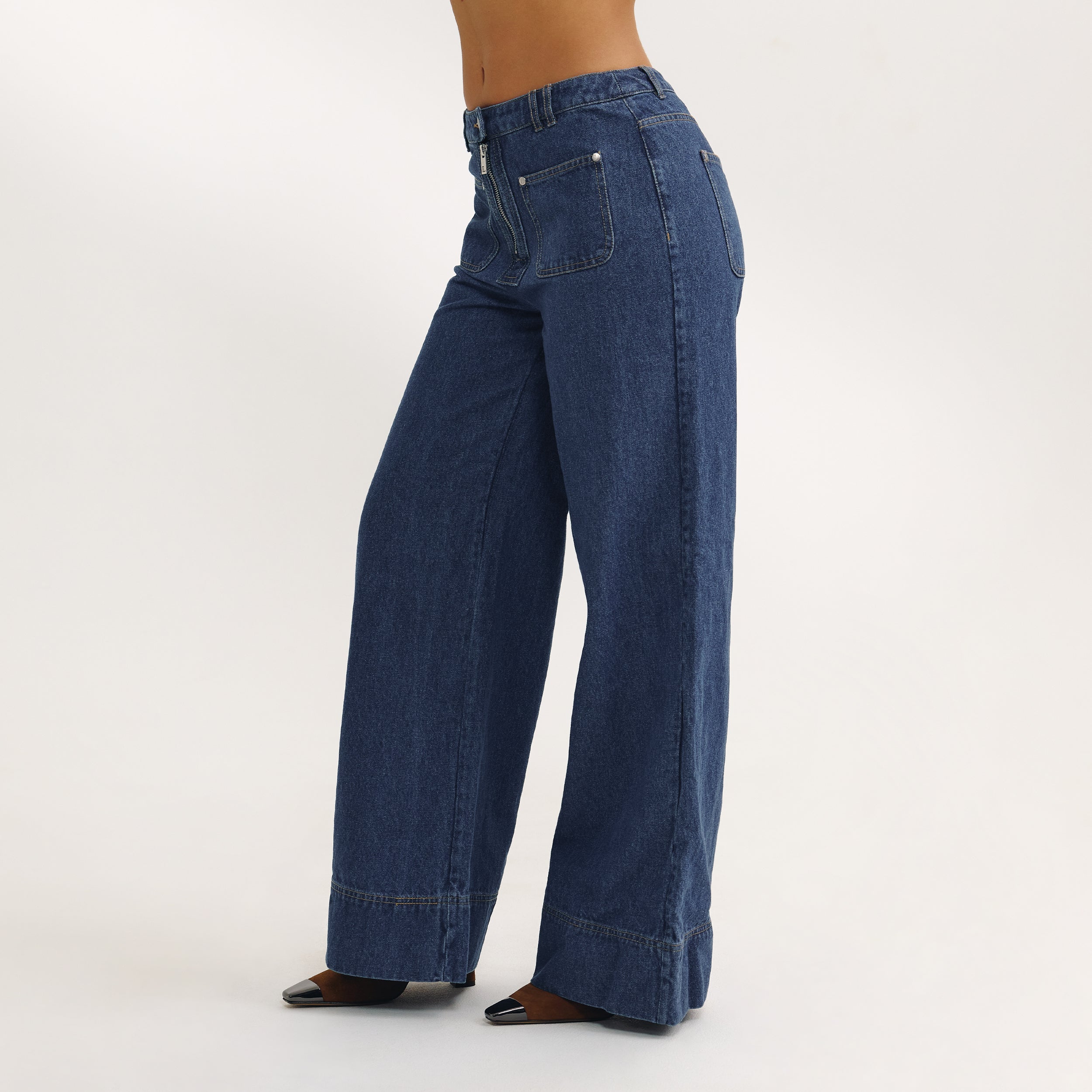 Hochtaillierte Jeans mit Weitem Bein | Hochtaillierte Jeans mit Weitem Bein - Blau