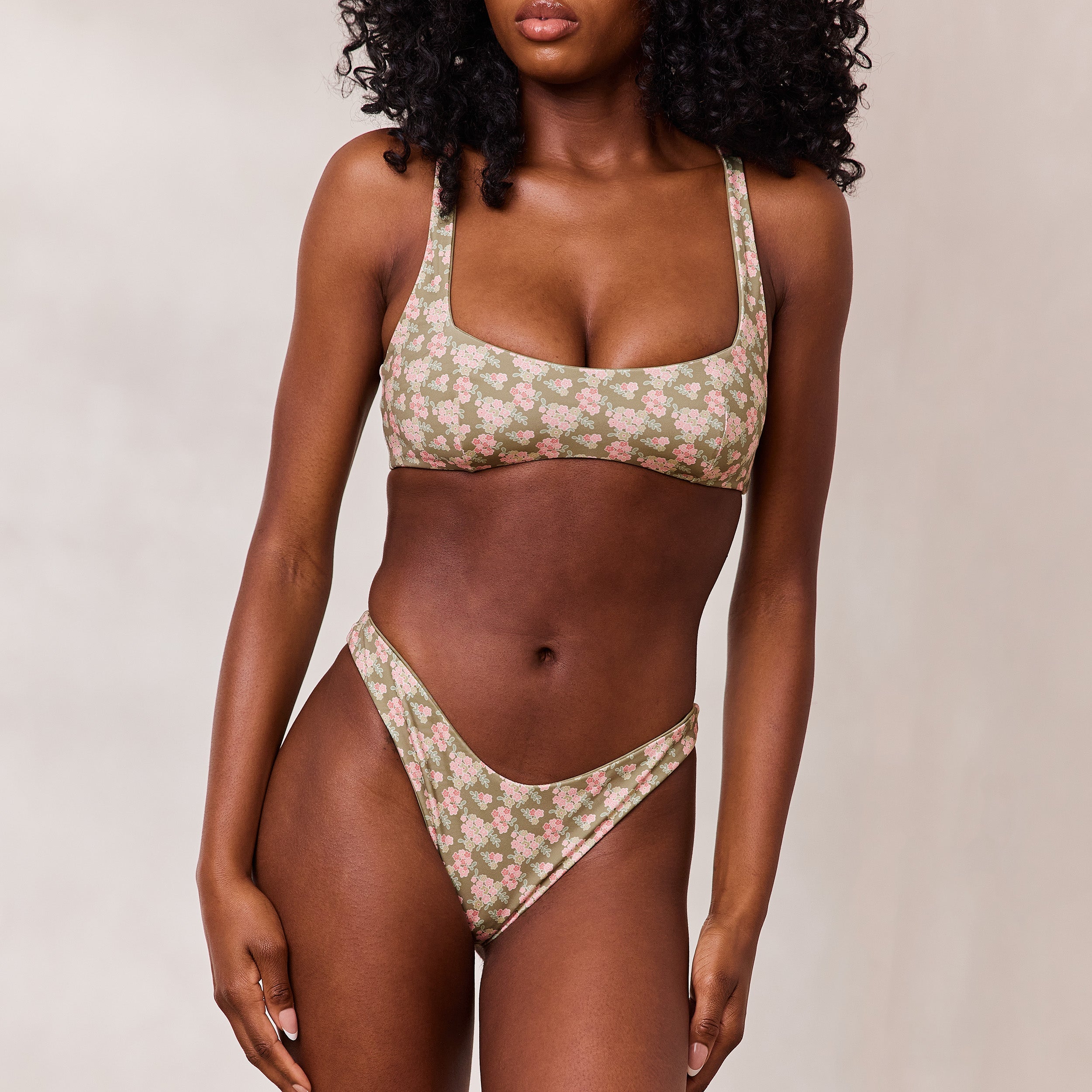 Doppelseitiges Plunge Bikini-Oberteil | Doppelseitiges Plunge Bikini-Oberteil - Grün/Floral