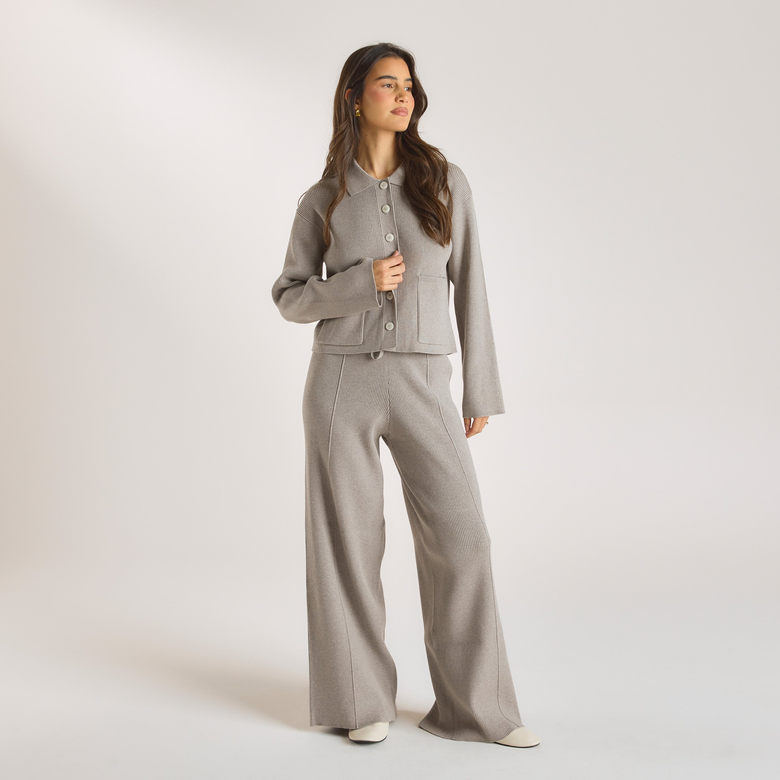 Gestricktes, Übergroßes T-Shirt | Gestricktes, Übergroßes T-Shirt - Warmgrau