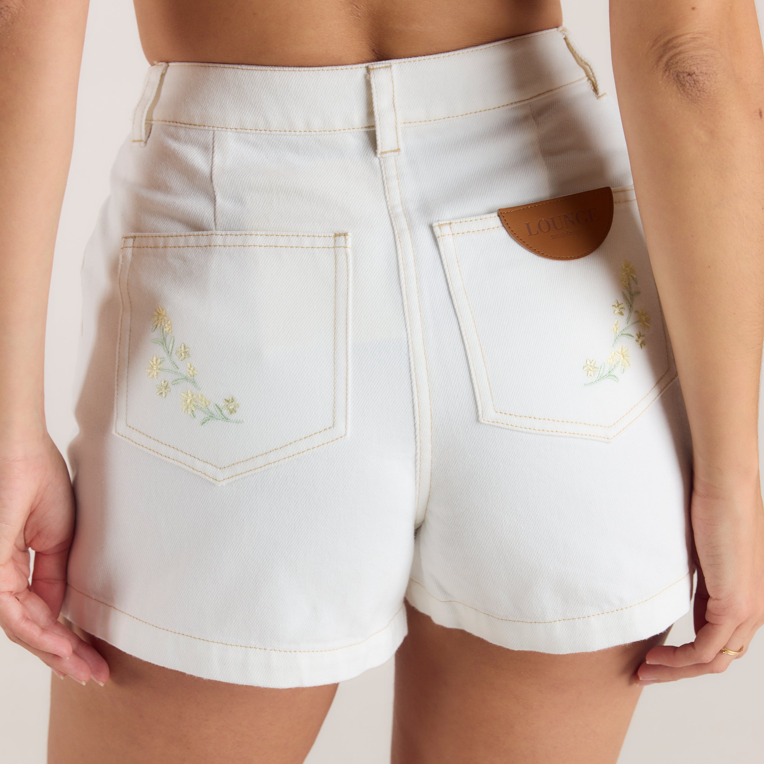 Bestickte Denim Shorts | Bestickte Denim Shorts - Weiß