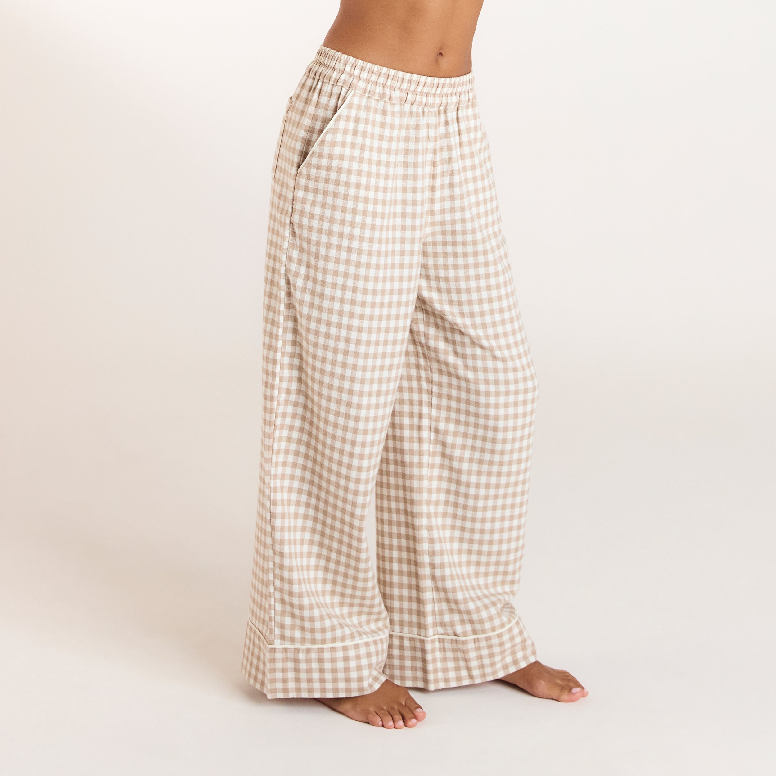 Gingham Pyjama Hose - Beige