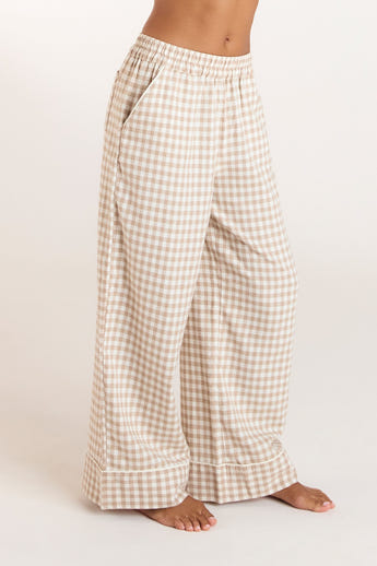 Gingham Pyjama Hose - Beige