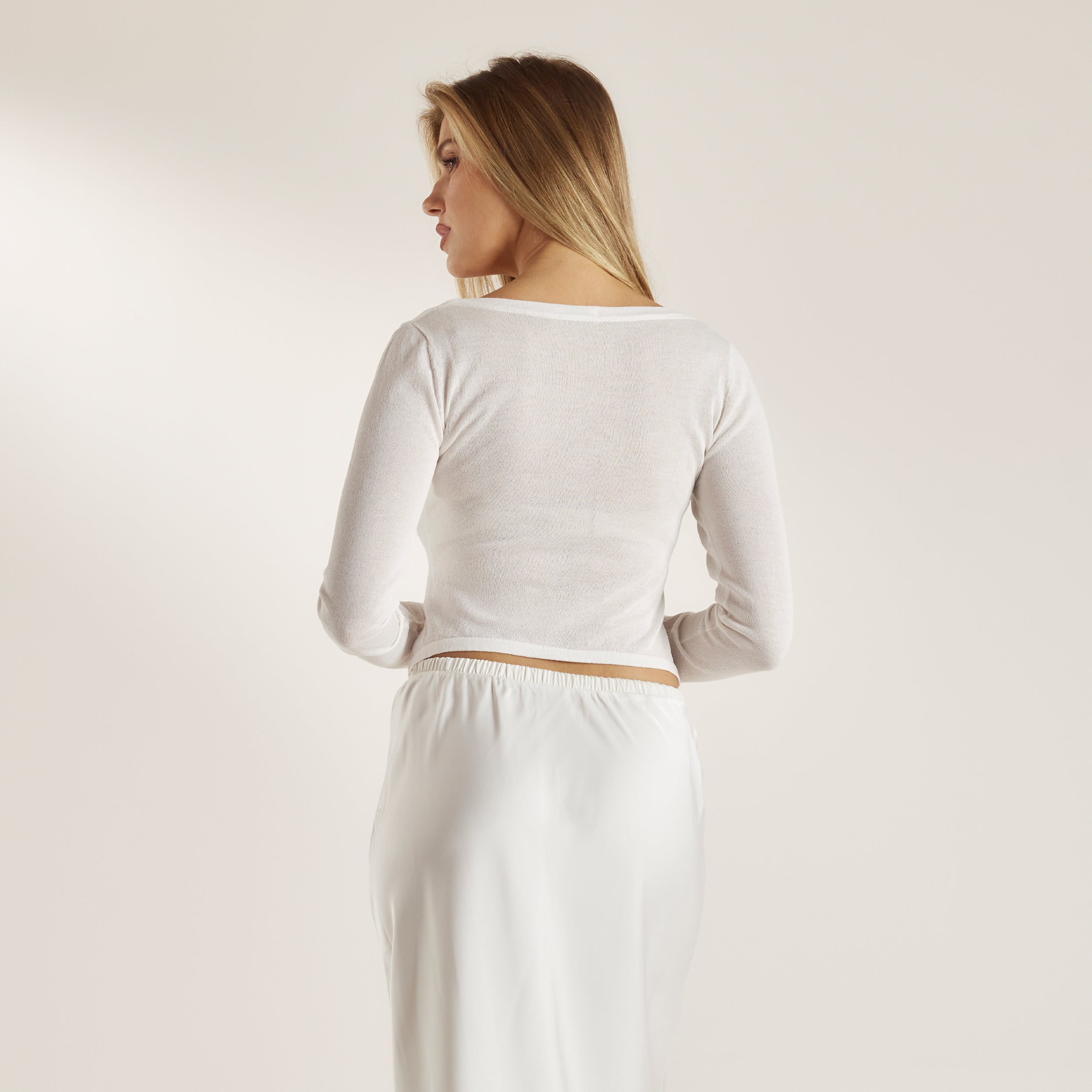 Gestrickte Transparente Wolljacke | Gestrickte Transparente Wolljacke - Weißgrau