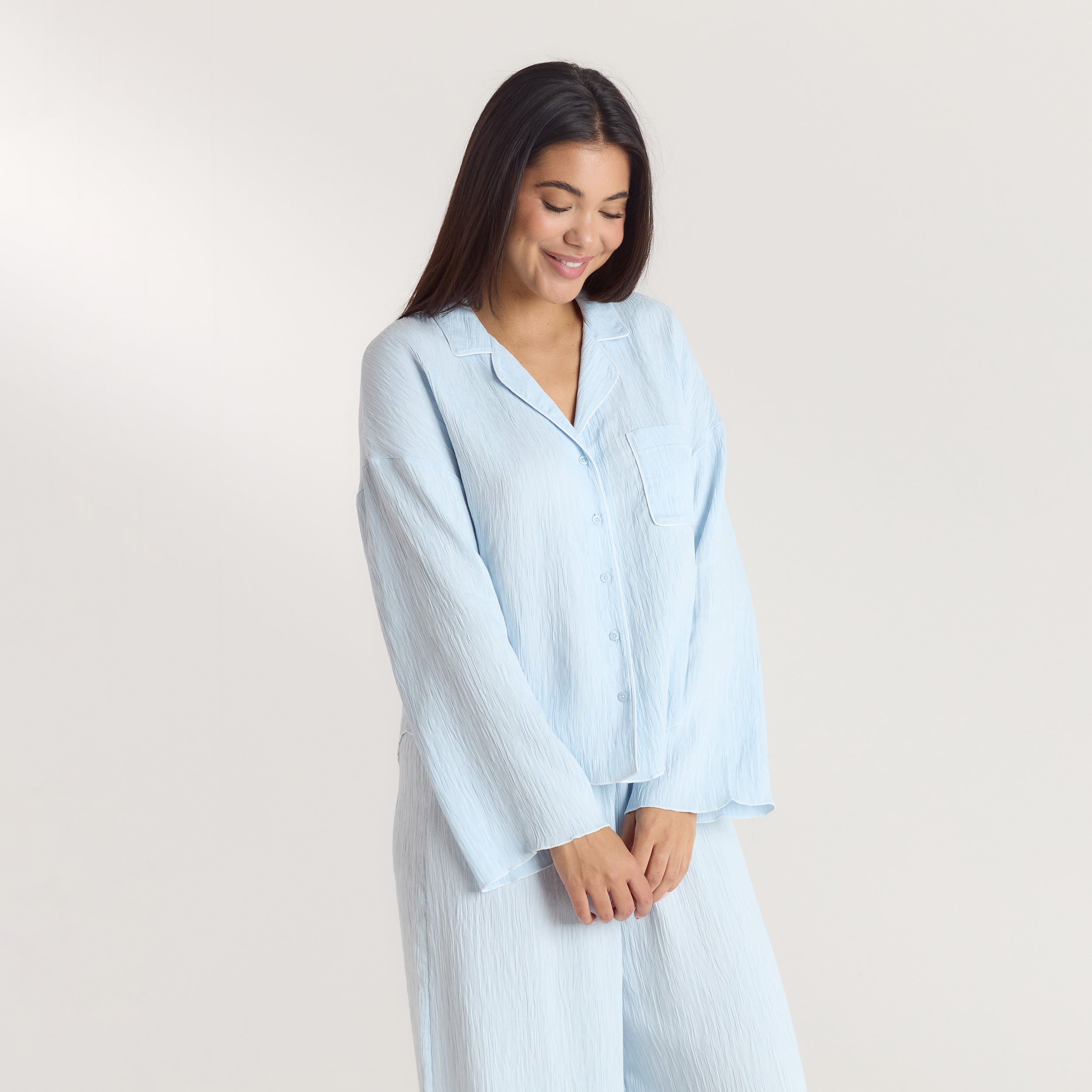 Crinkle Pyjamahemd | Crinkle Pyjamahemd - Blau