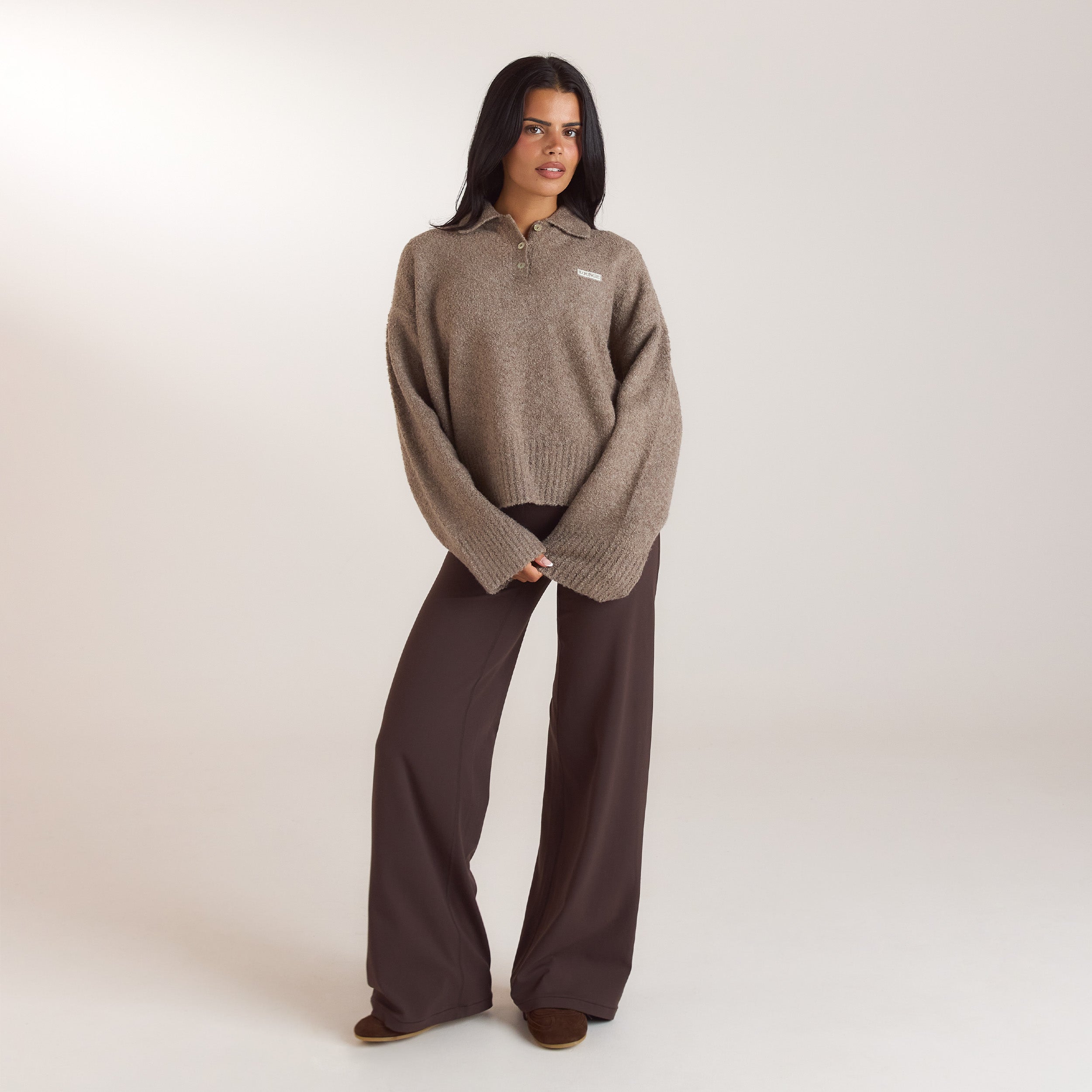 Bouclé-Strickpullover mit Polokragen | Bouclé-Strickpullover mit Polokragen - Taupe
