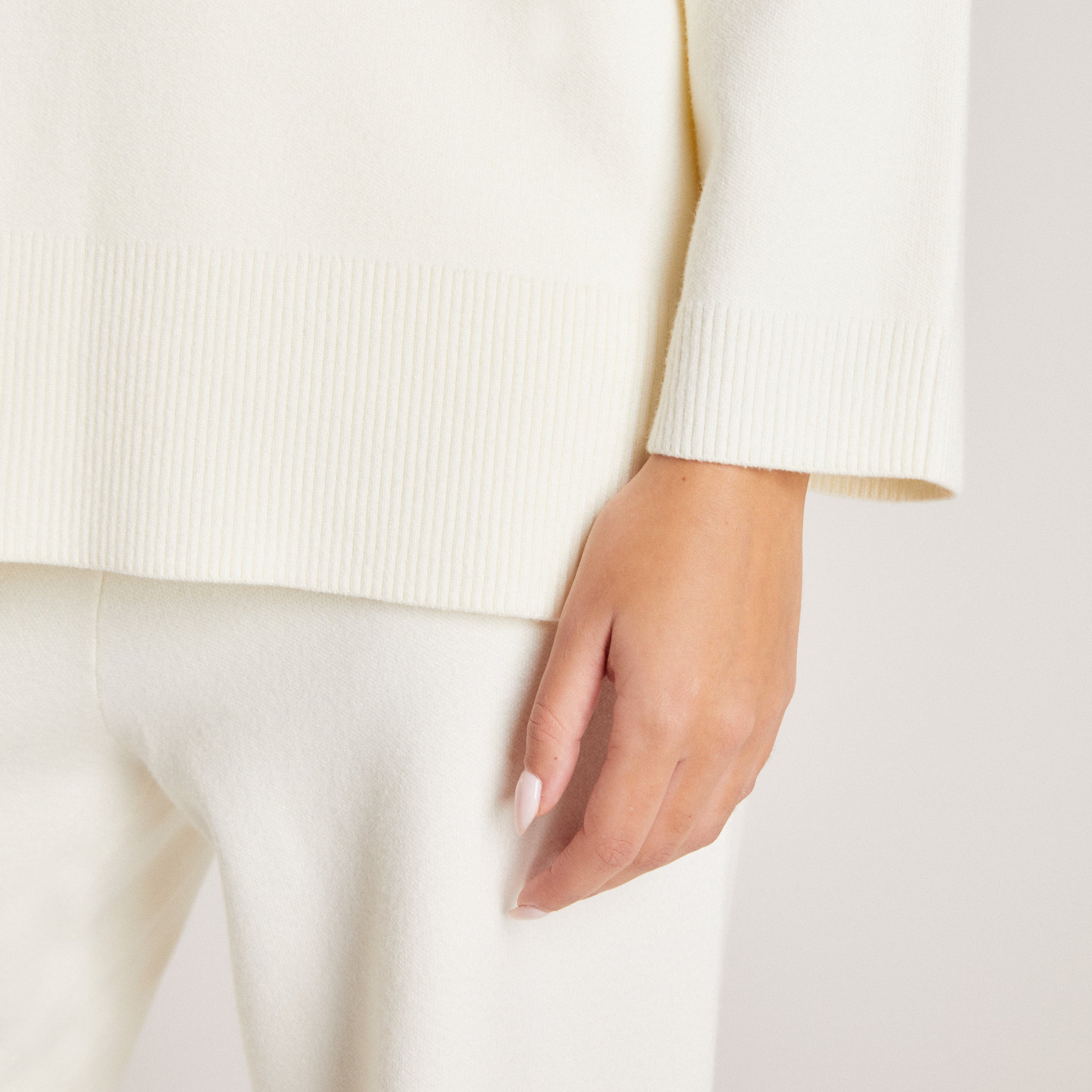 Gestrickter Pullover | Gestrickter Pullover - Crèmefarbe