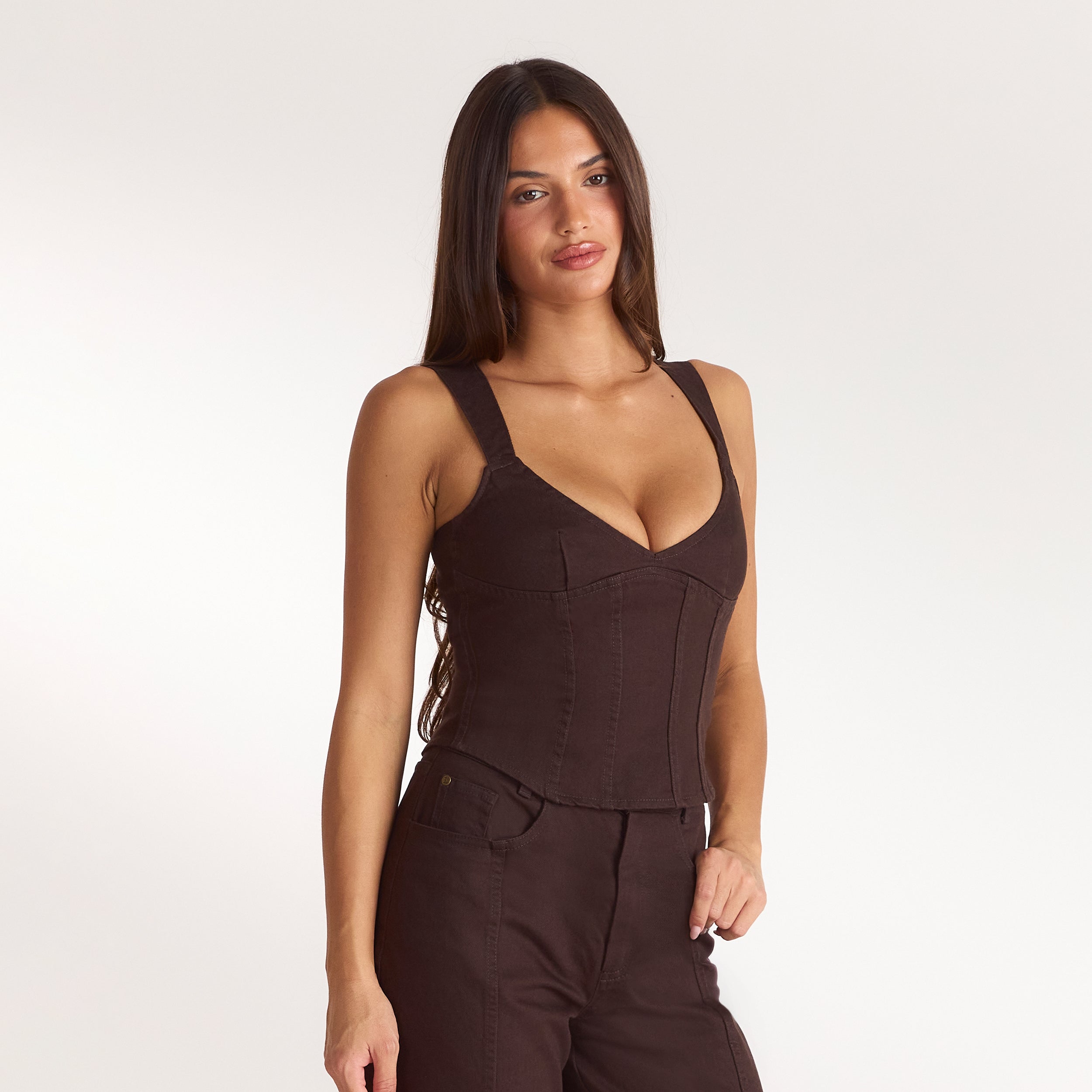Denim Korsett-Top | Denim Korsett-Top - Schokolade