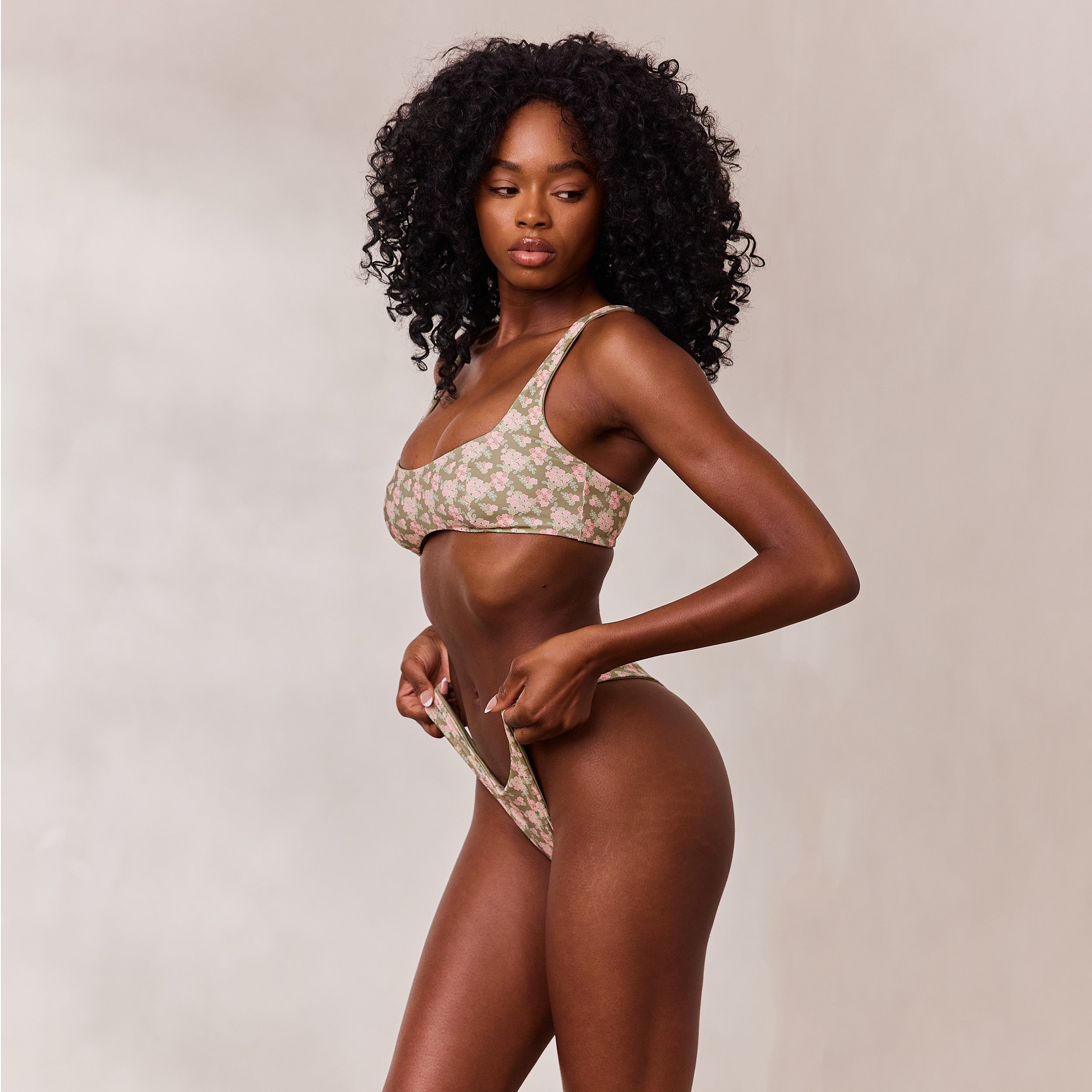 Doppelseitiges Plunge Bikini-Oberteil | Doppelseitiges Plunge Bikini-Oberteil - Grün/Floral