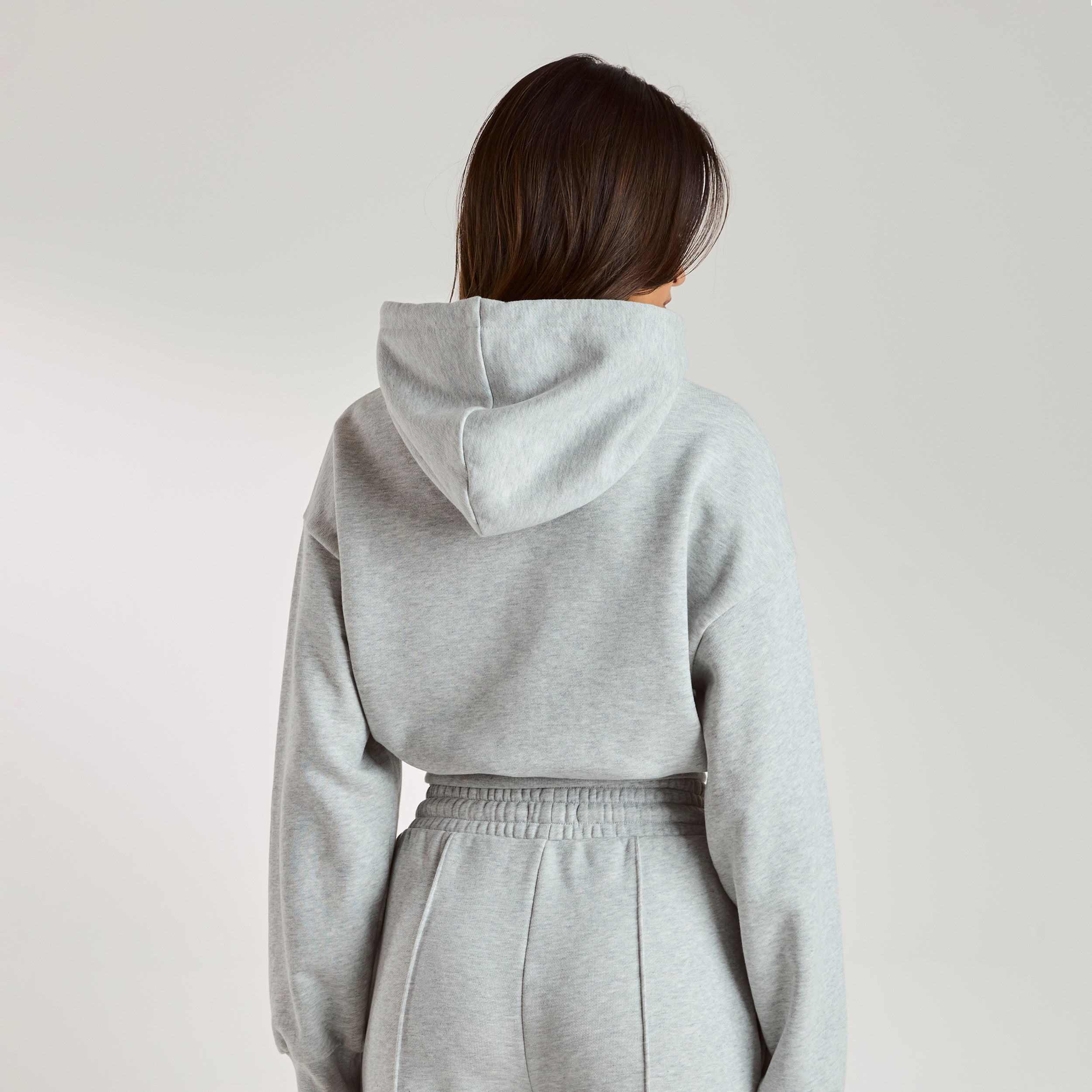 Kurzer Hoodie | Kurzer Hoodie - Grauer Melange