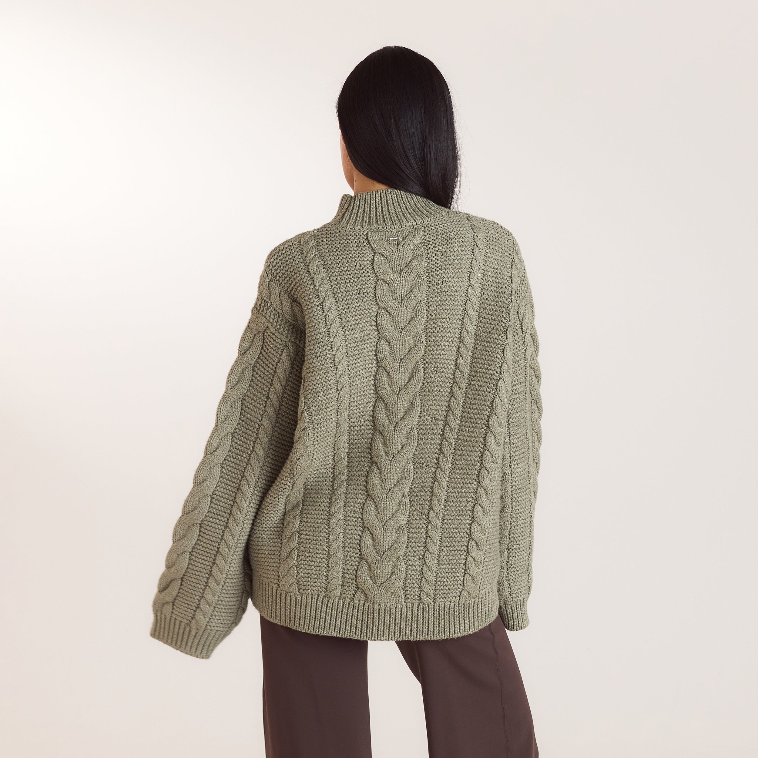 Oversized-Strickpullover mit Zopfmuster | Oversized-Strickpullover mit Zopfmuster - Olivgrün