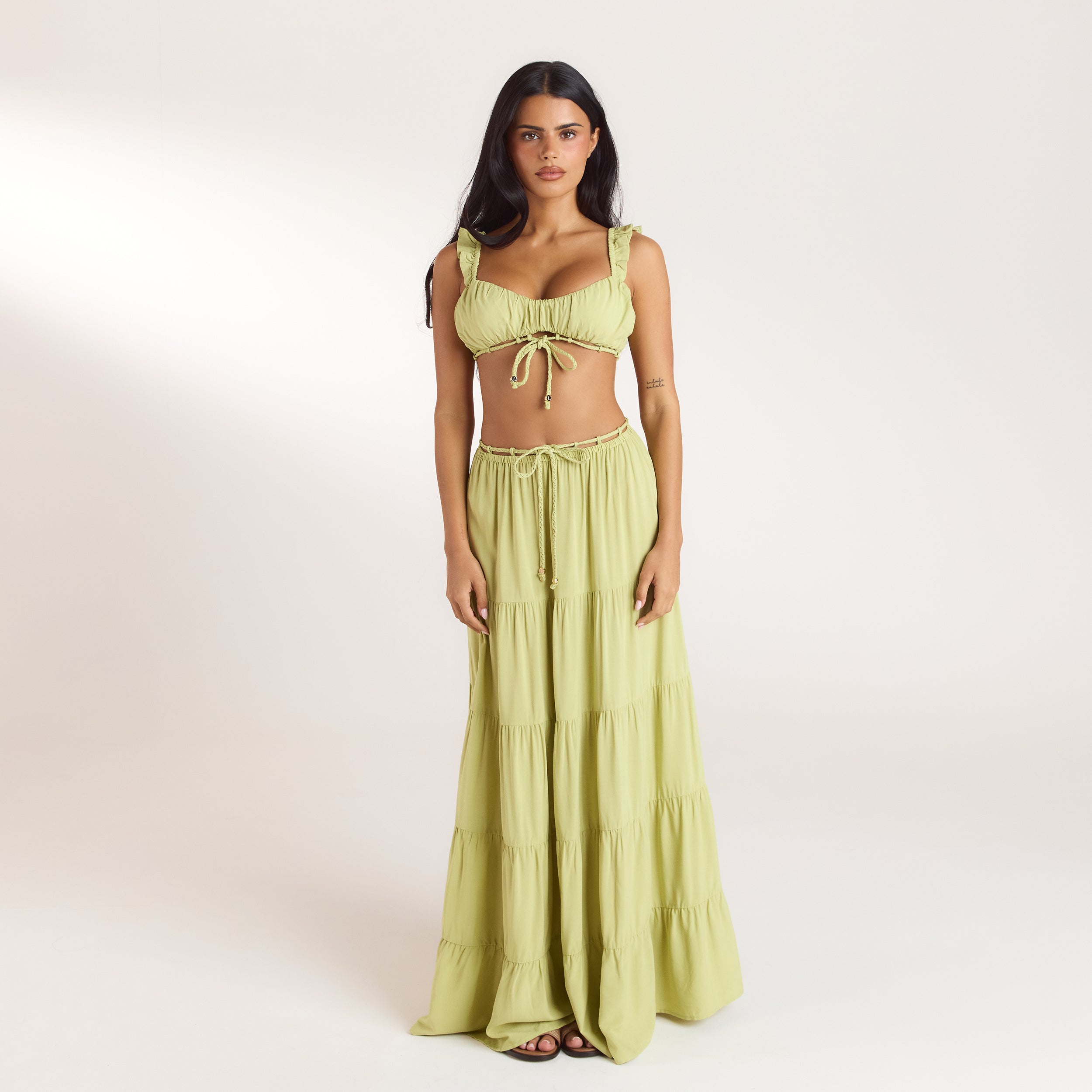 Gerüschtes Bralette & Maxirock Co-Ord | Gerüschtes Bralette (Set) - Gewaschene Limone