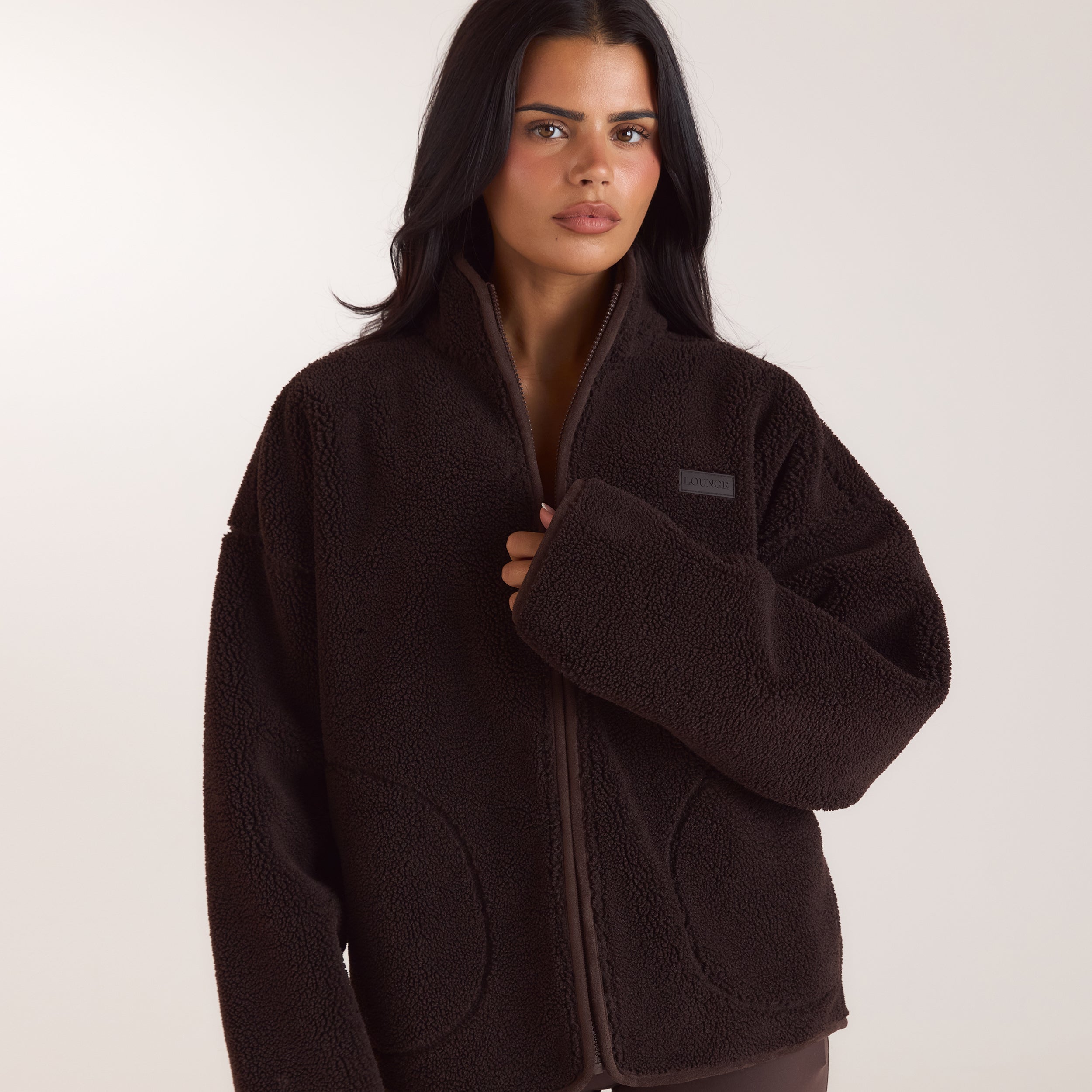 Borg-Jacke mit Reißverschluss | Borg-Jacke mit Reißverschluss - Schokolade