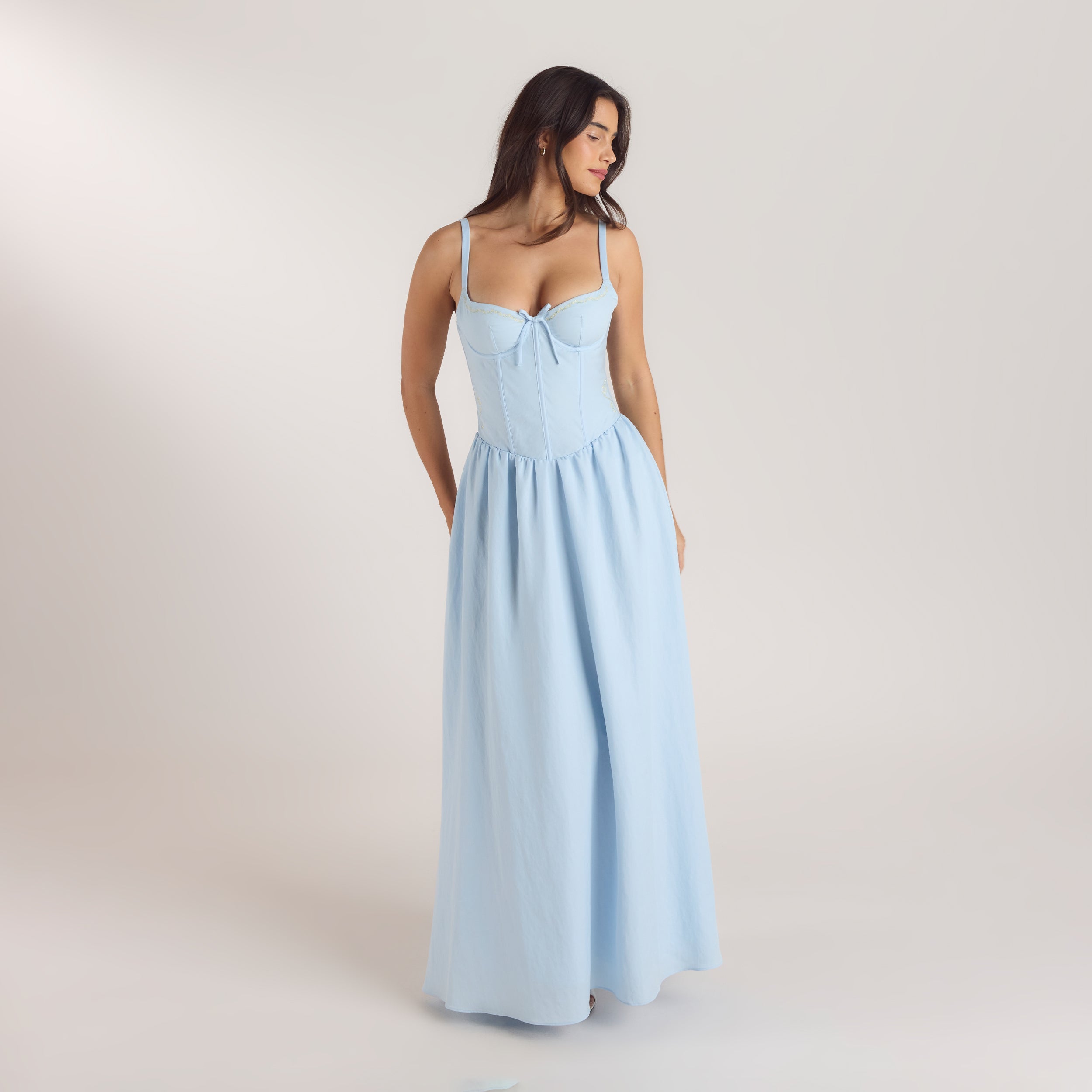  Maxikleid mit Korsetterie | Maxikleid mit Korsetterie - Blau