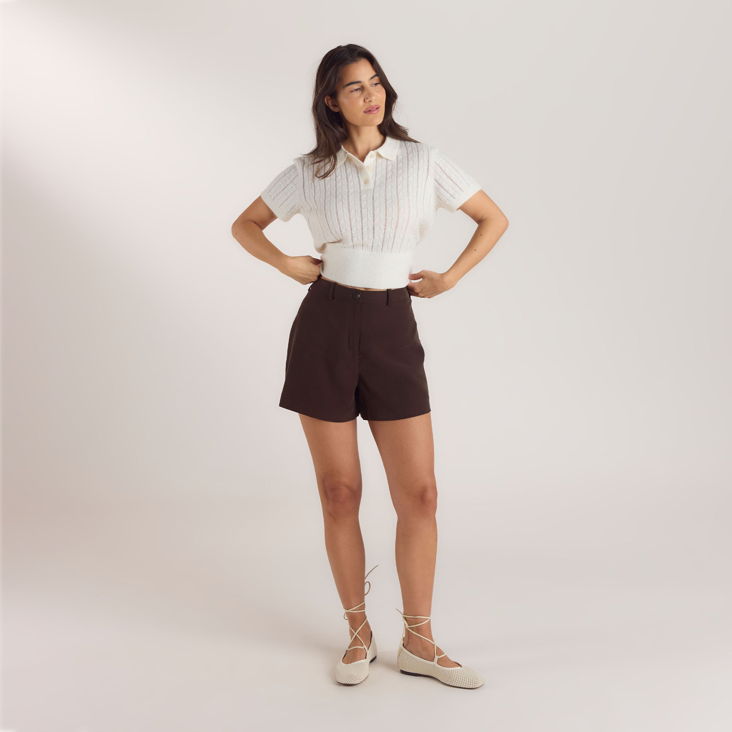 Hochtaillierte Tailored-Shorts | Hochtaillierte Tailored-Shorts - Schokolade