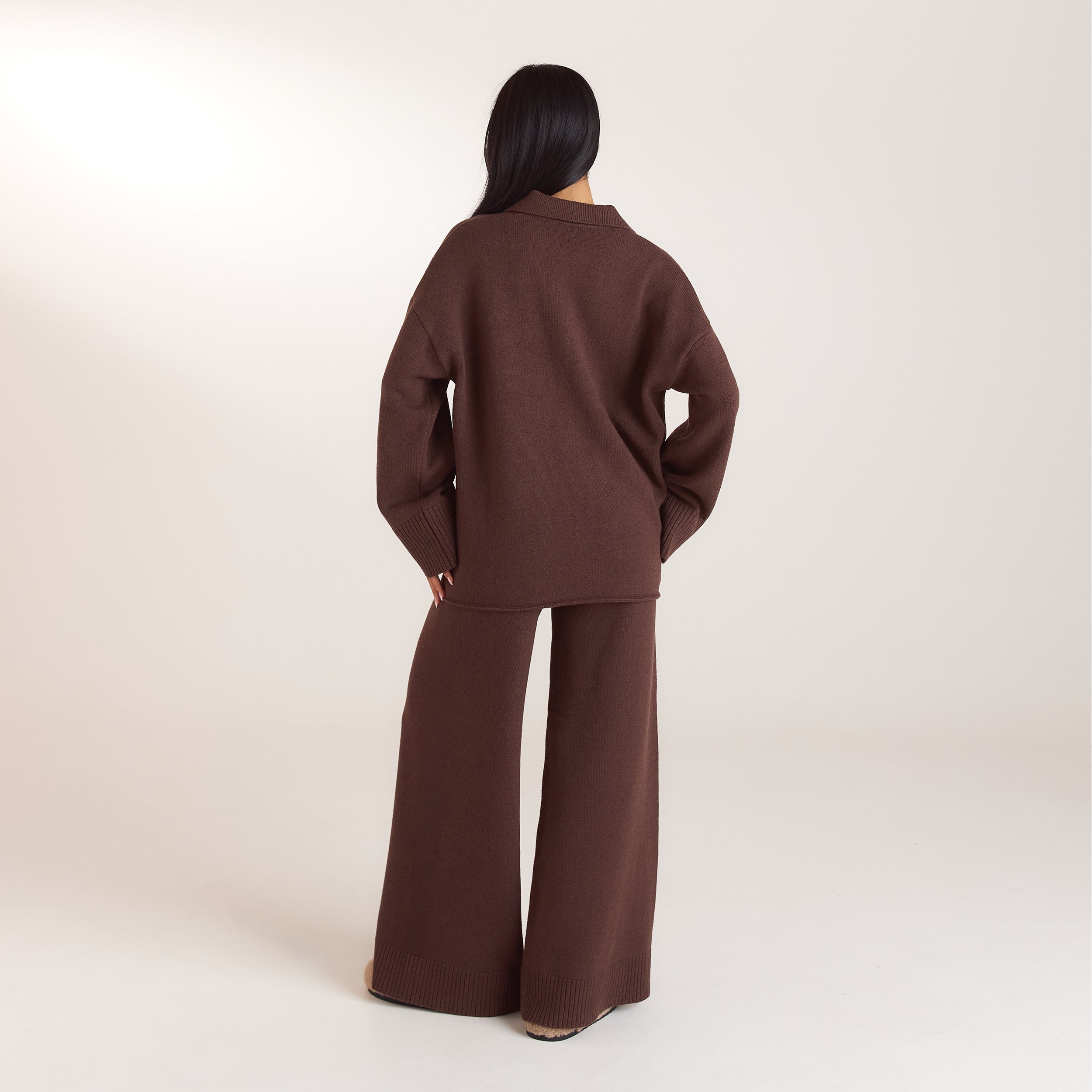 Strickhose mit weitem Bein | Strickhose mit weitem Bein - Schokolade