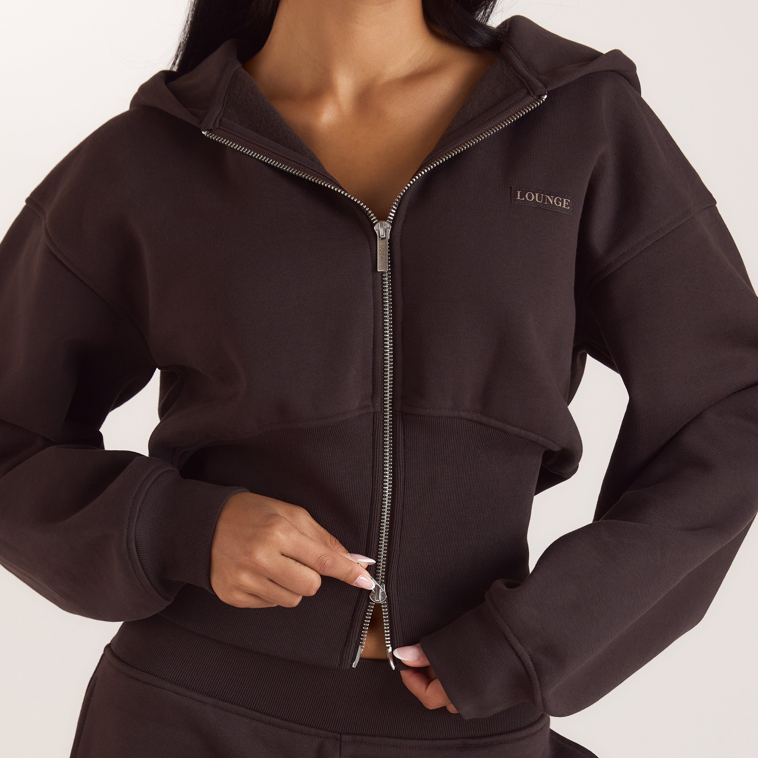 Taillierter Zip-Hoodie | Taillierter Zip-Hoodie - Dunkle Schokolade