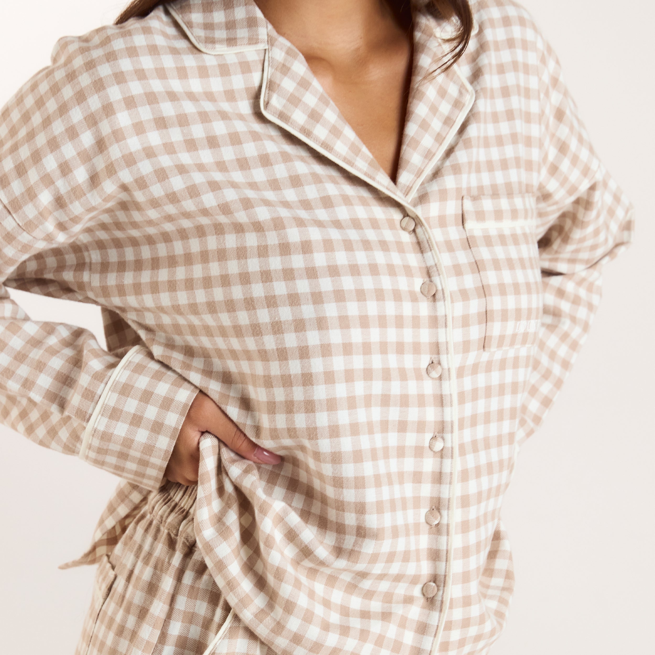 Gingham Pyjamahemd | Gingham Pyjamahemd - Beige
