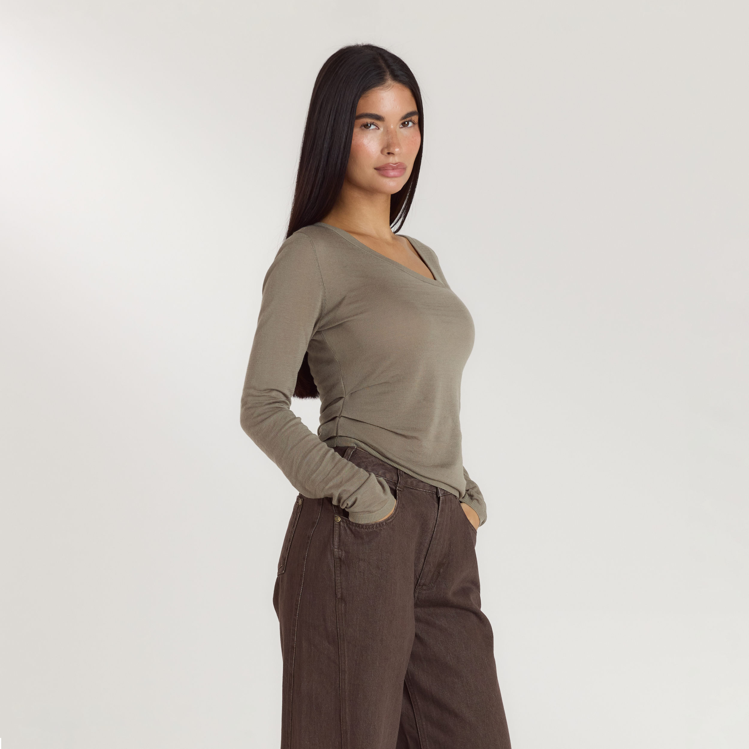 Aysymetrisches Feinstrick-Oberteil | Aysymetrisches Feinstrick-Oberteil - Thymian