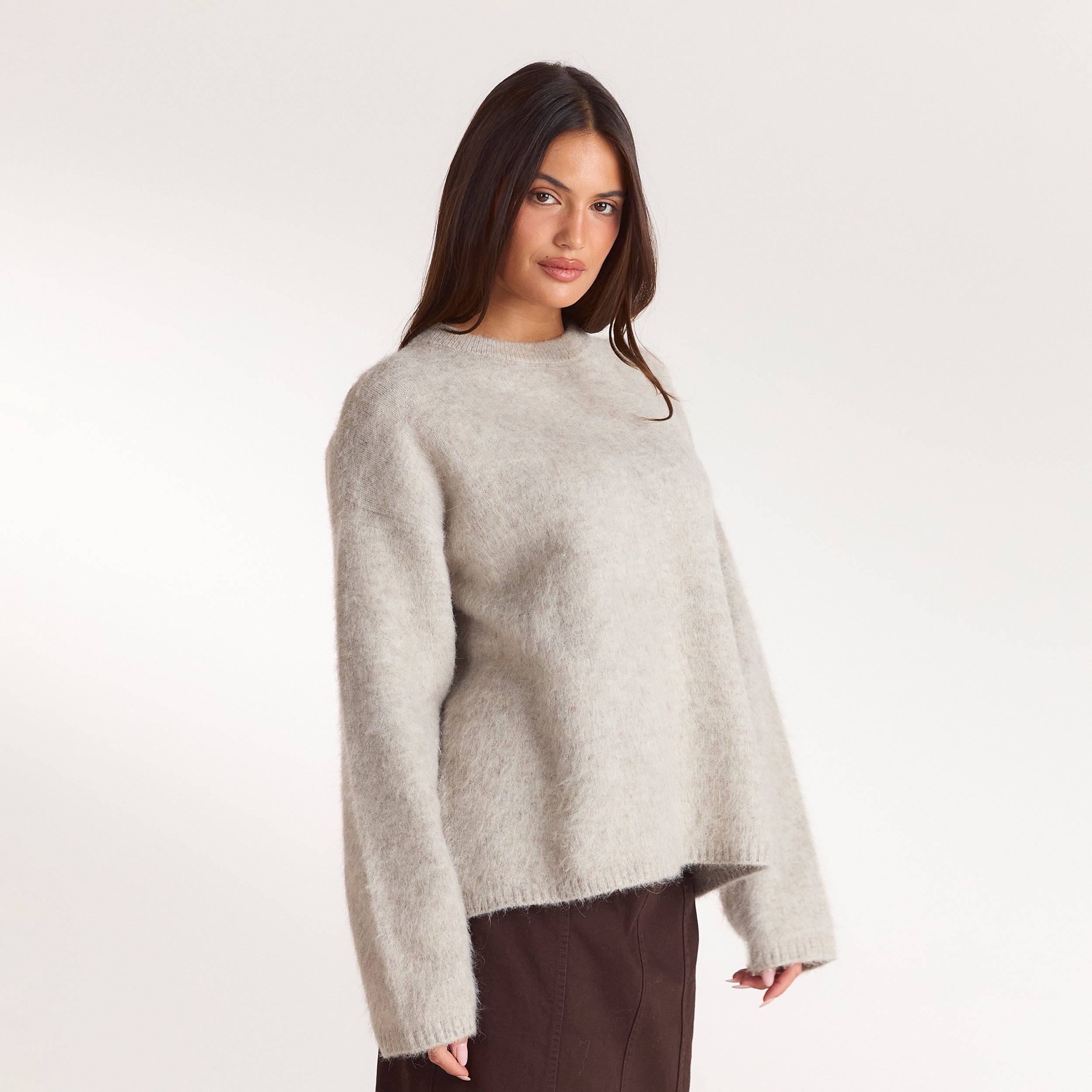 Flauschiger Strickpullover | Flauschiger Strickpullover - Warmes Grau