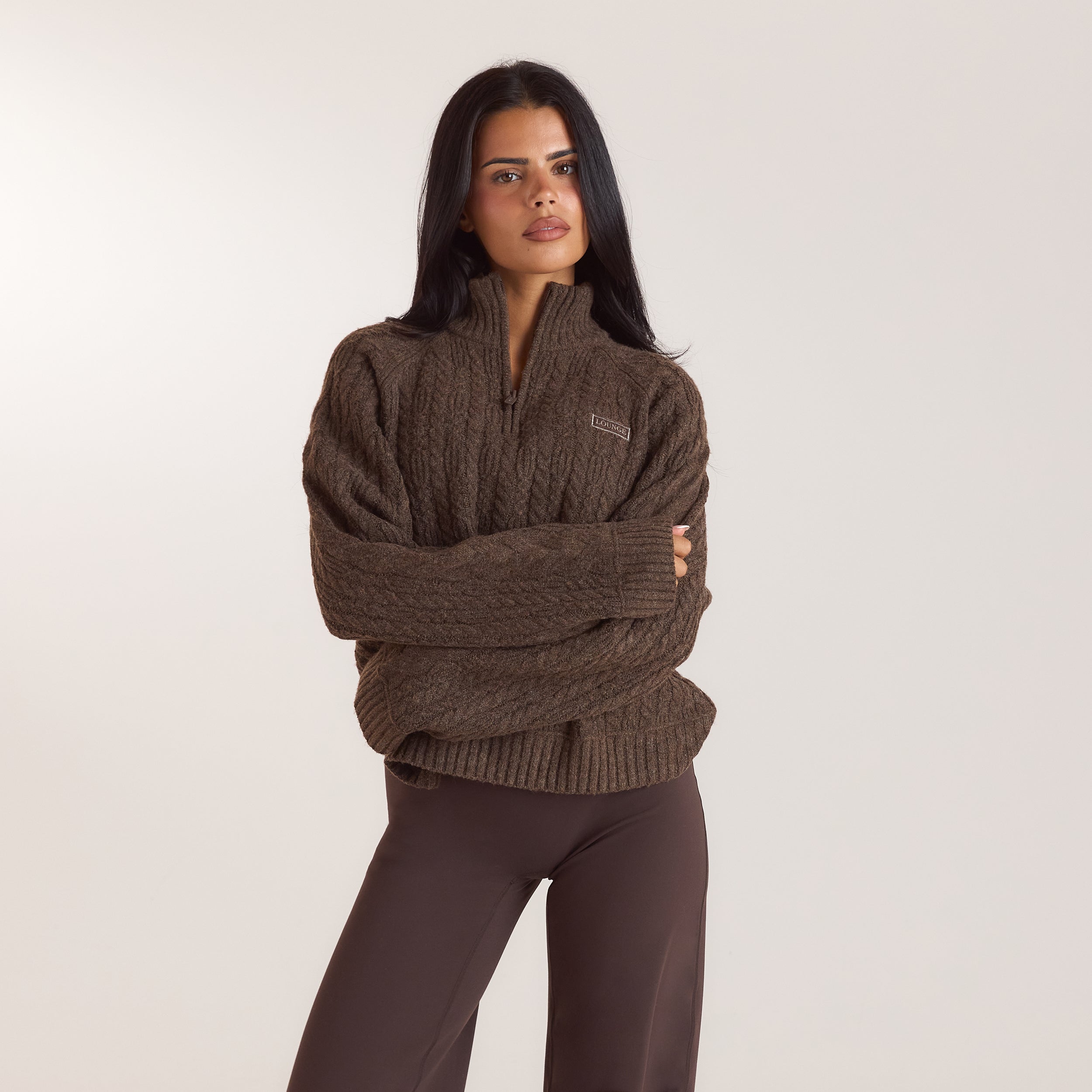 Strickpullover mit Viertelreißverschluss | Strickpullover mit Viertelreißverschluss - Taupe