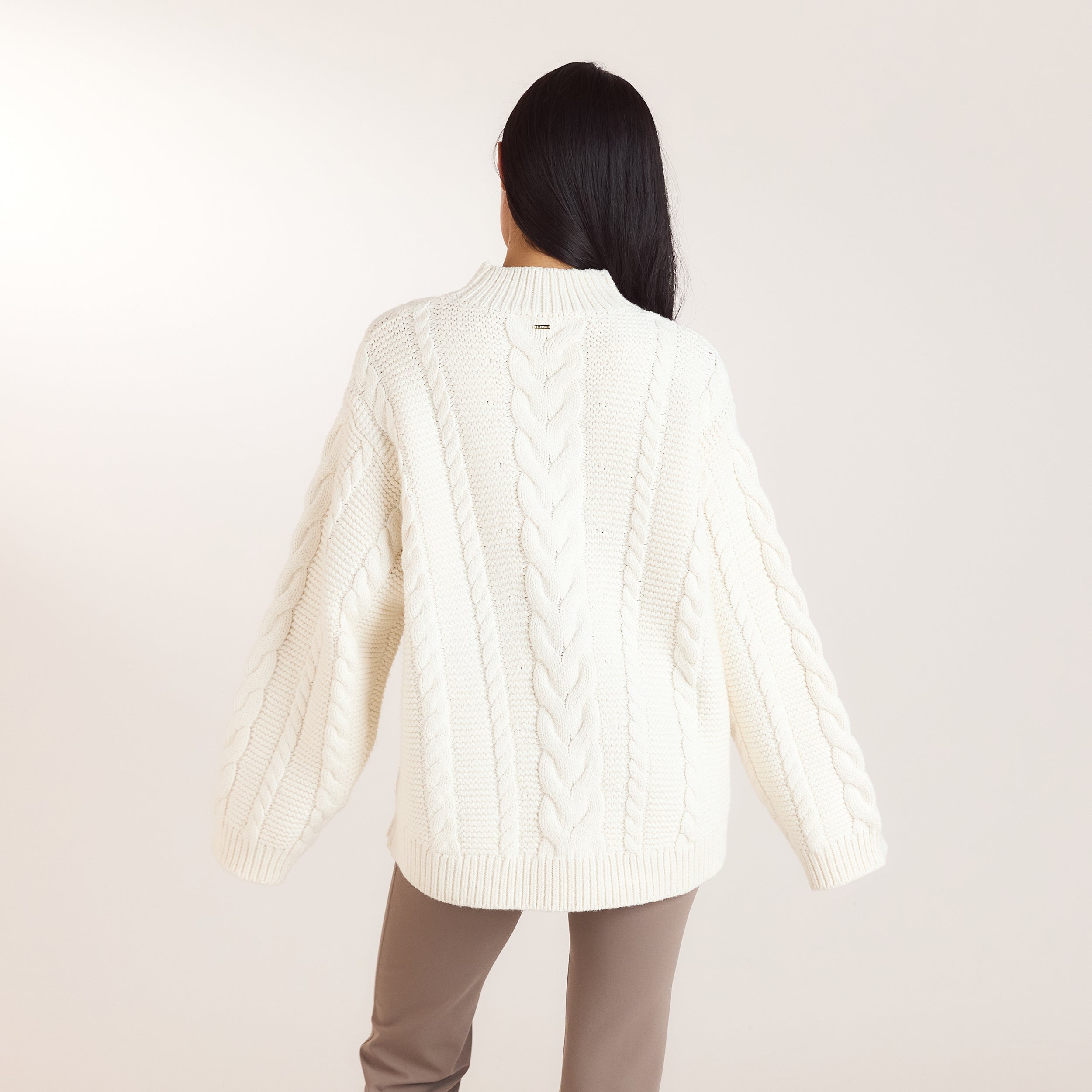 Oversized-Strickpullover mit Zopfmuster | Oversized-Strickpullover mit Zopfmuster - Crèmefarbe