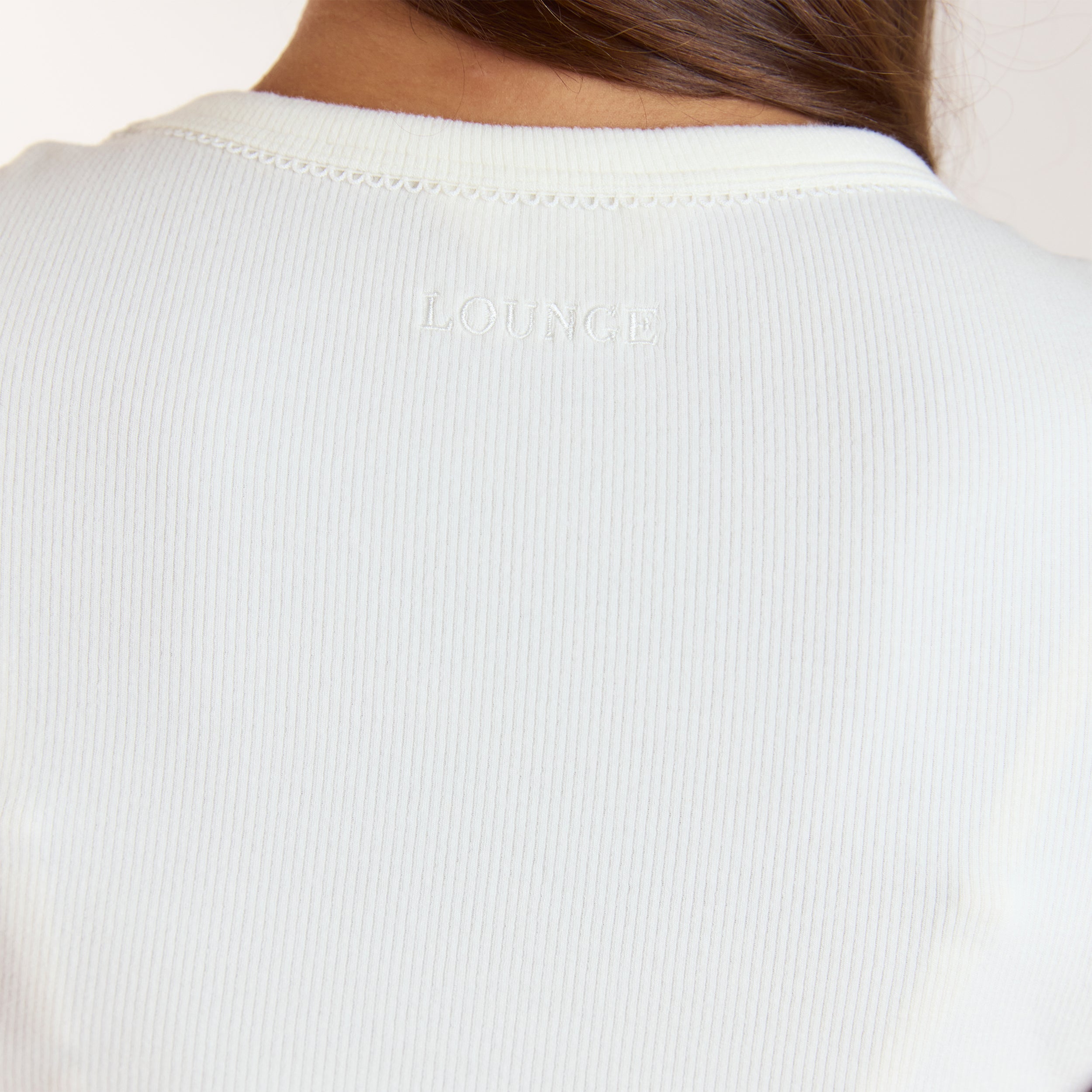 Geripptes Kurzarm-Pyjama Top | Geripptes Kurzarm-Pyjama Top - Crèmefarbe