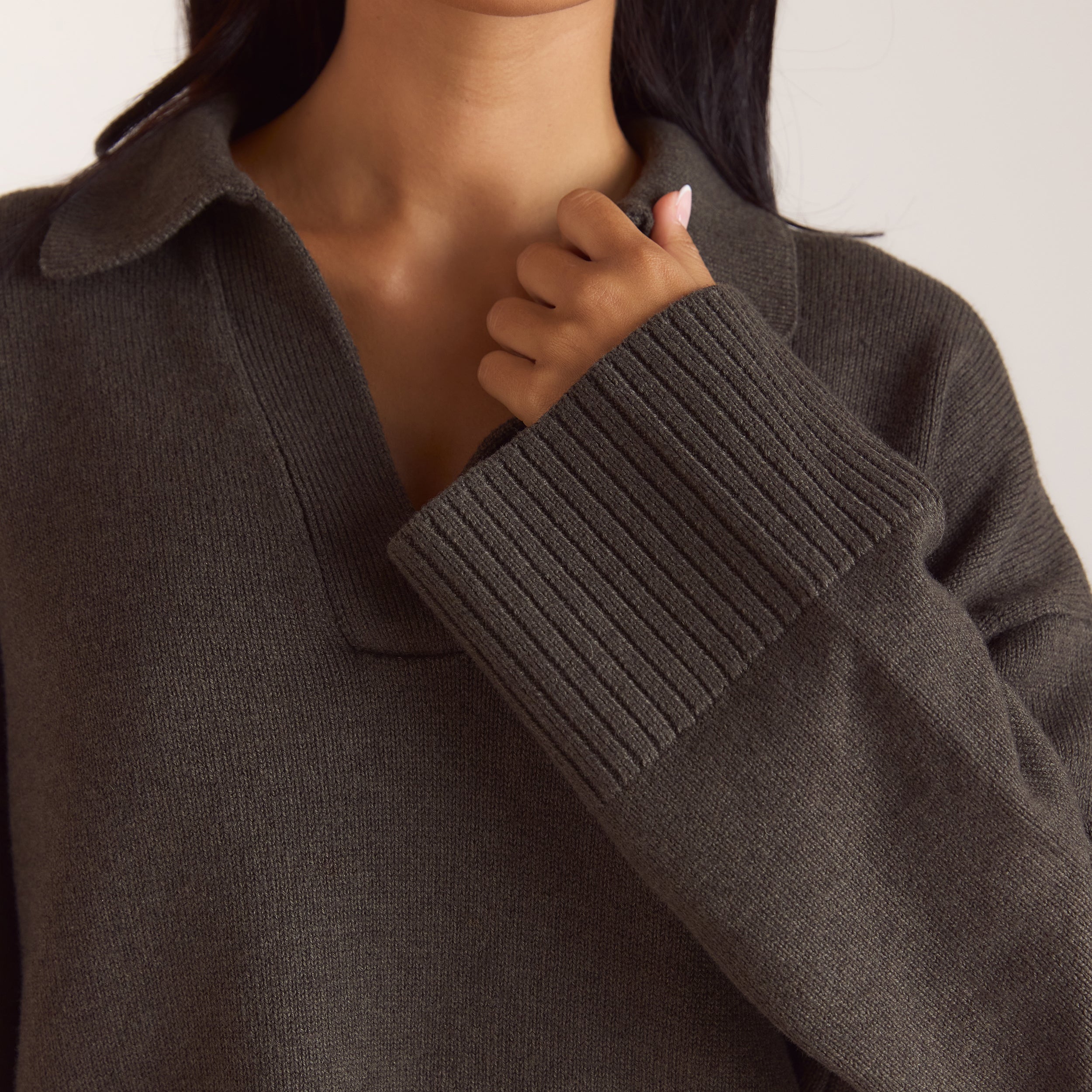 Oversize Strickjacke mit V-Ausschnitt | Oversize Strickjacke mit V-Ausschnitt - Moosgrün