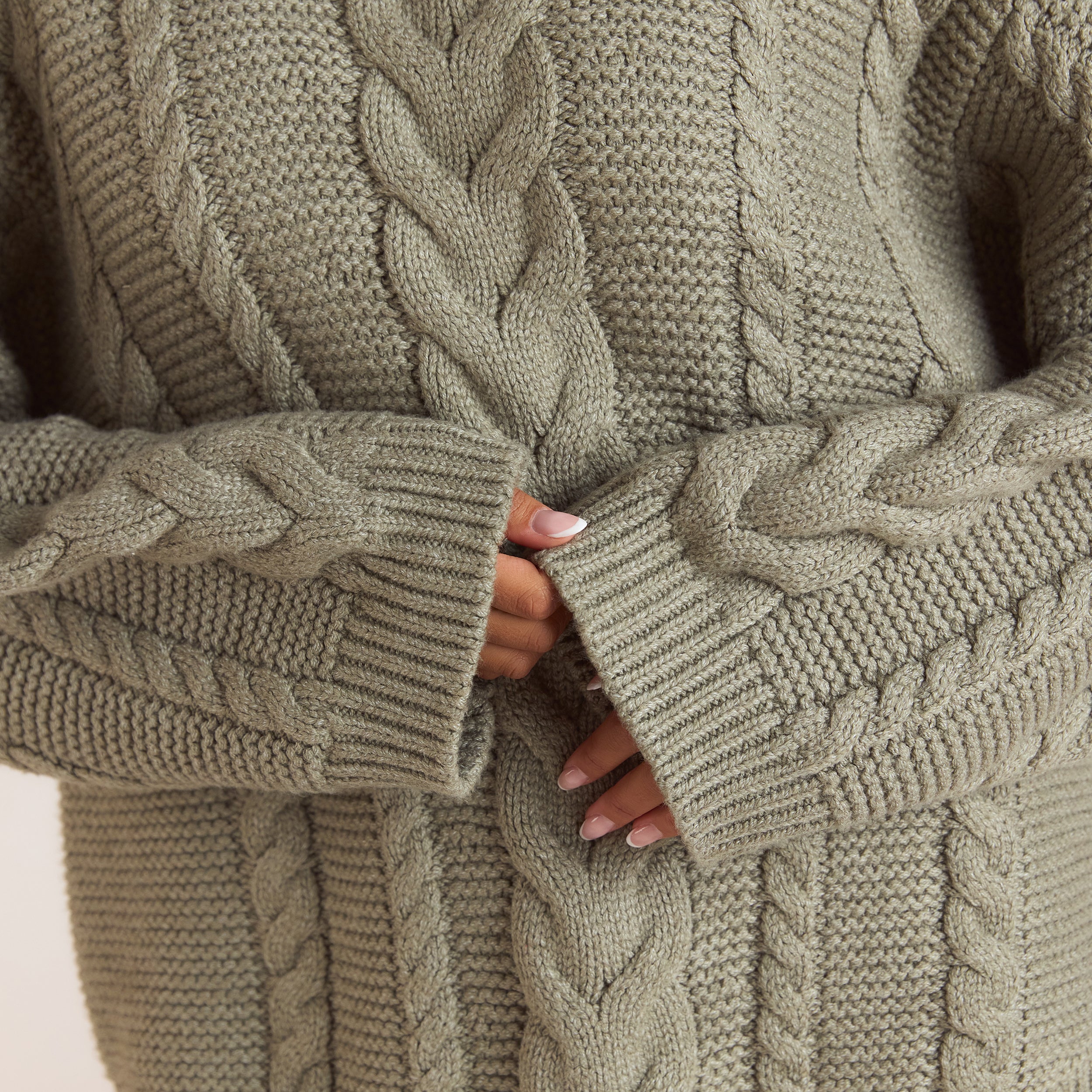 Oversized-Strickpullover mit Zopfmuster | Oversized-Strickpullover mit Zopfmuster - Olivgrün