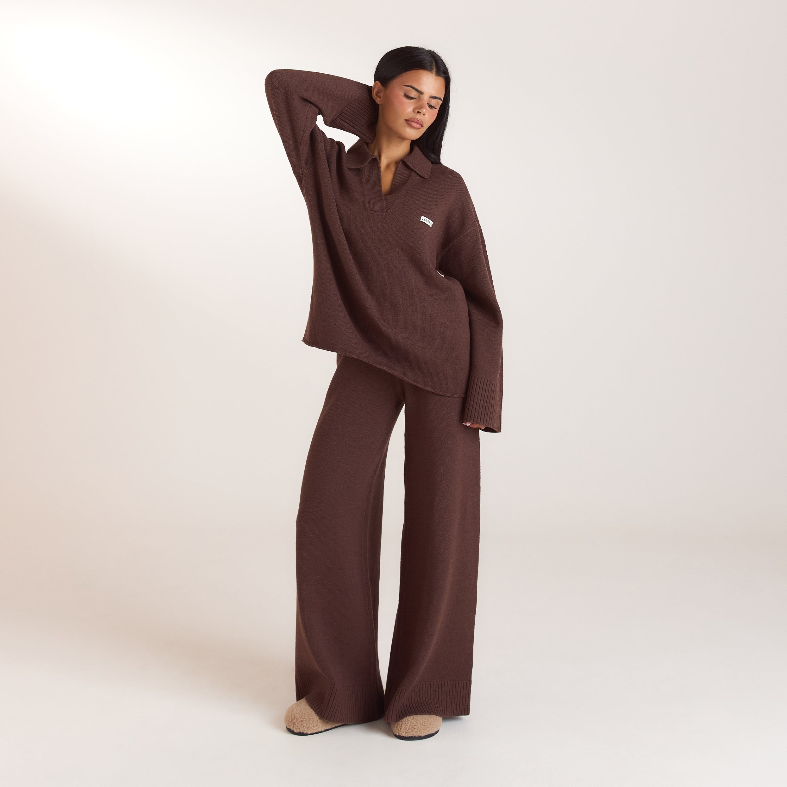 Oversize Strickjacke mit V-Ausschnitt | Oversize Strickjacke mit V-Ausschnitt - Schokolade