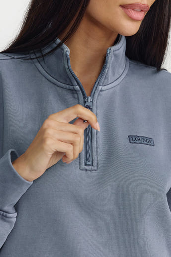 Pullover mit Reißverschluss - Gewaschenes Blau