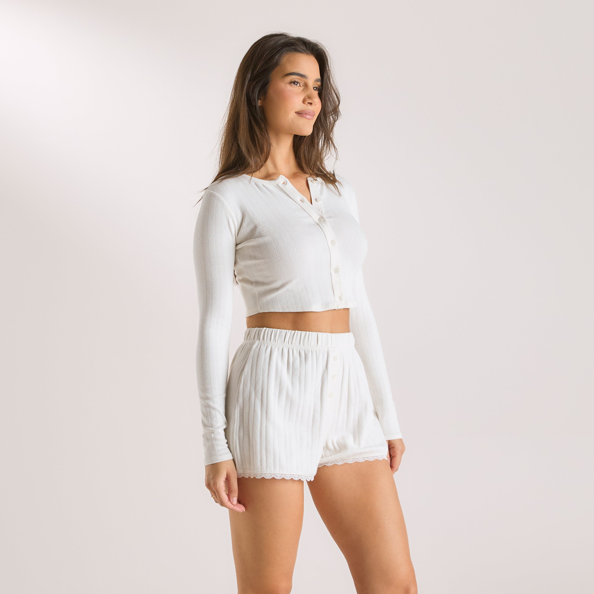 Pointelle Cardigan | Pointelle Cardigan - Crèmefarben