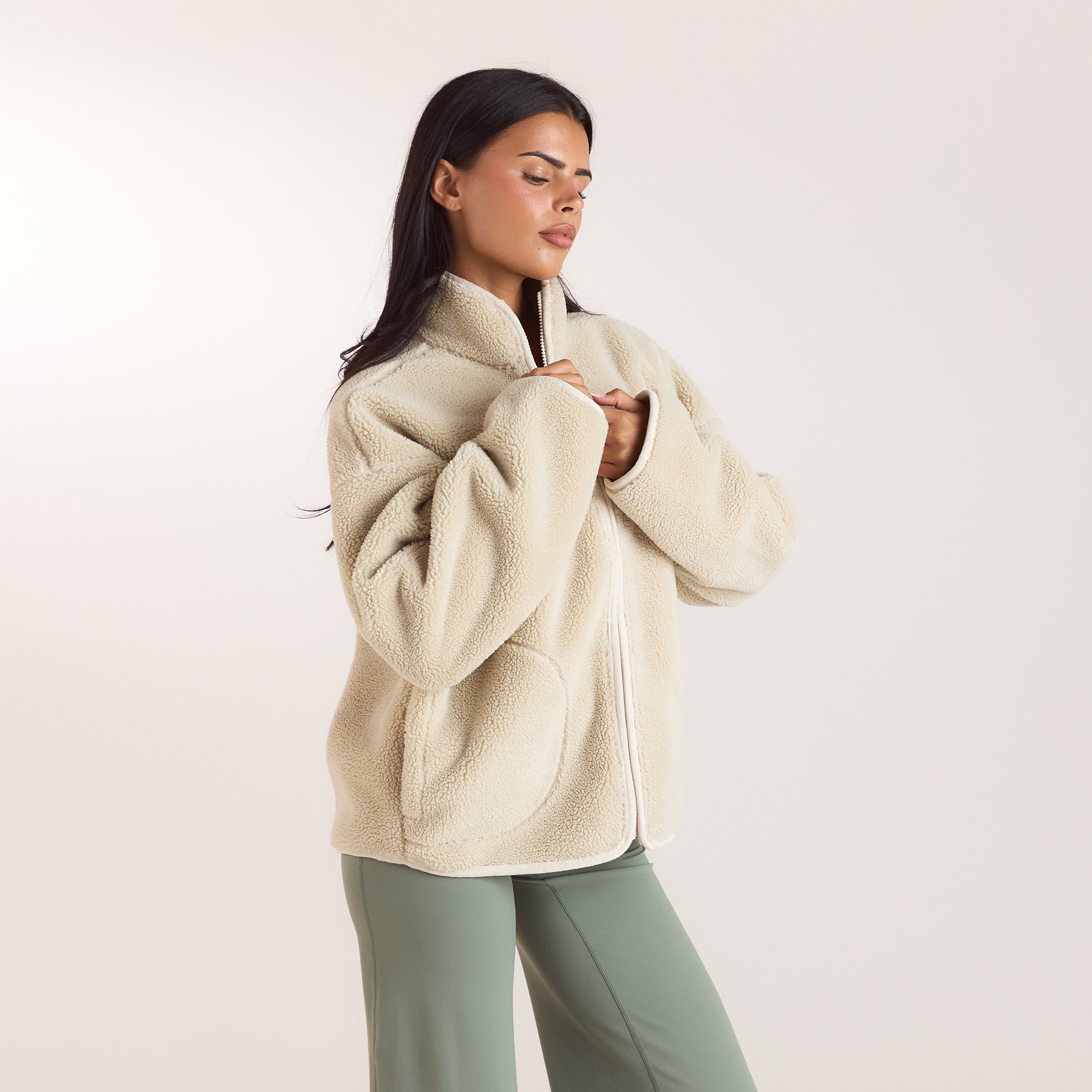 Borg-Jacke mit Reißverschluss | Borg-Jacke mit Reißverschluss - Crèmefarbe